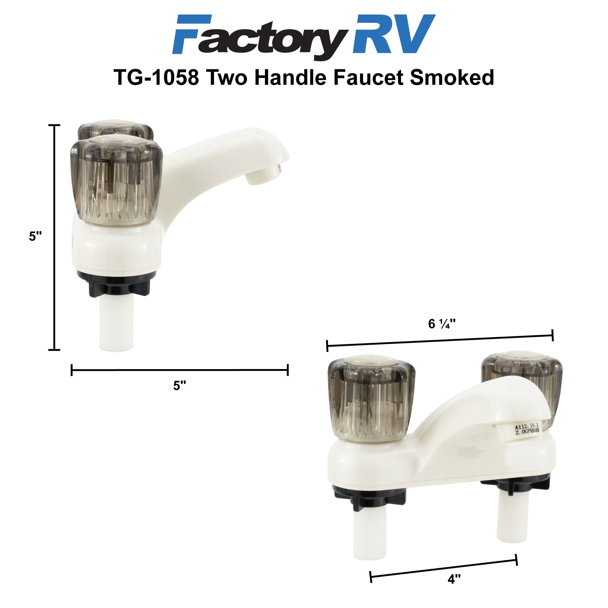 Dura Faucet RV Bathroom Faucet | Two Handle Faucet | Smoked