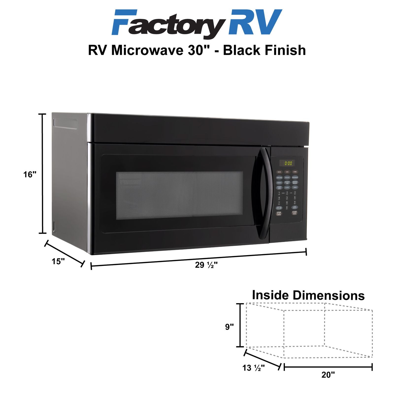 RV Microwave 30" | Black Finish | Over the Range Convection Oven | Replaces High Pointe and Greystone