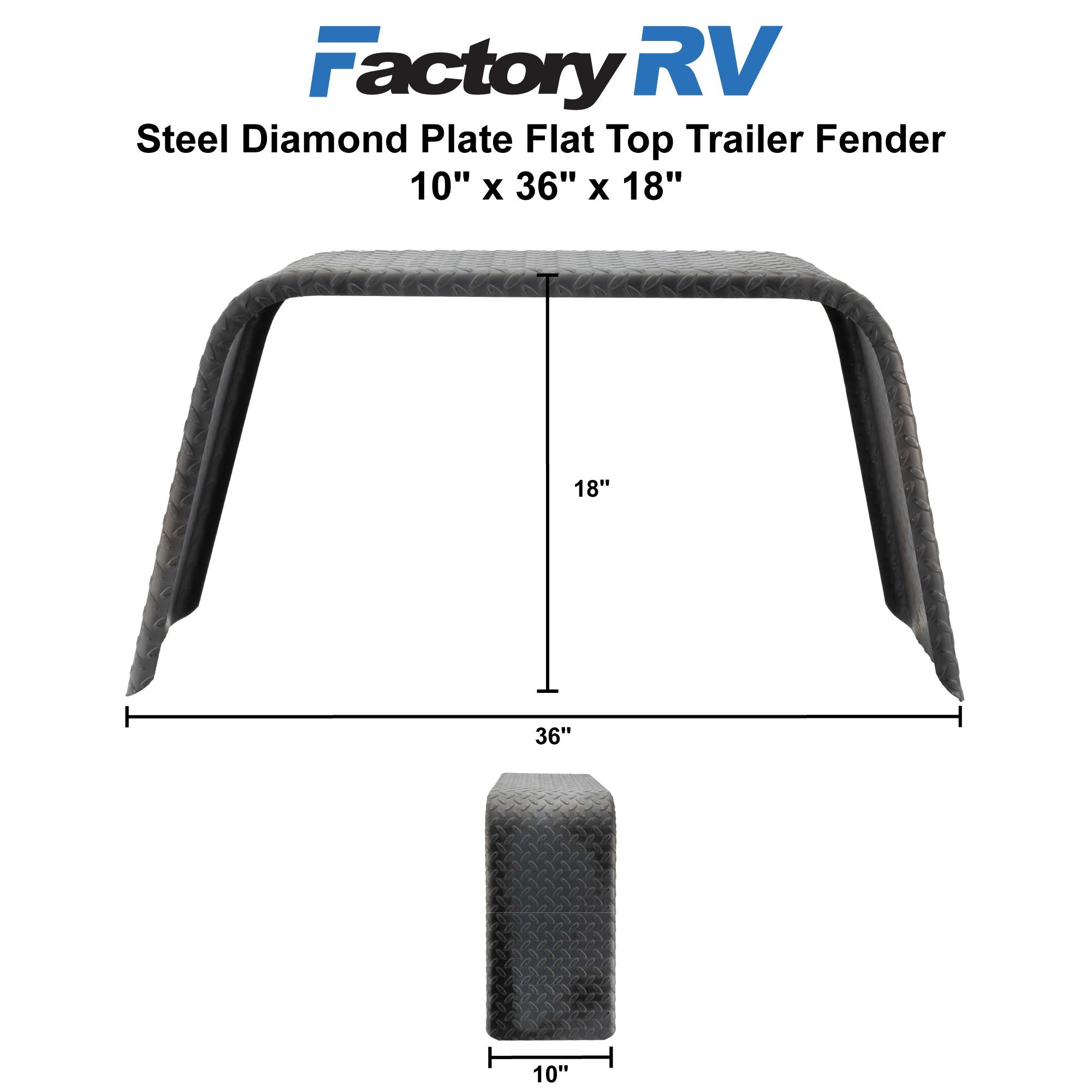 Steel Diamond Plate Trailer Fender | Flat Top 10x36x18