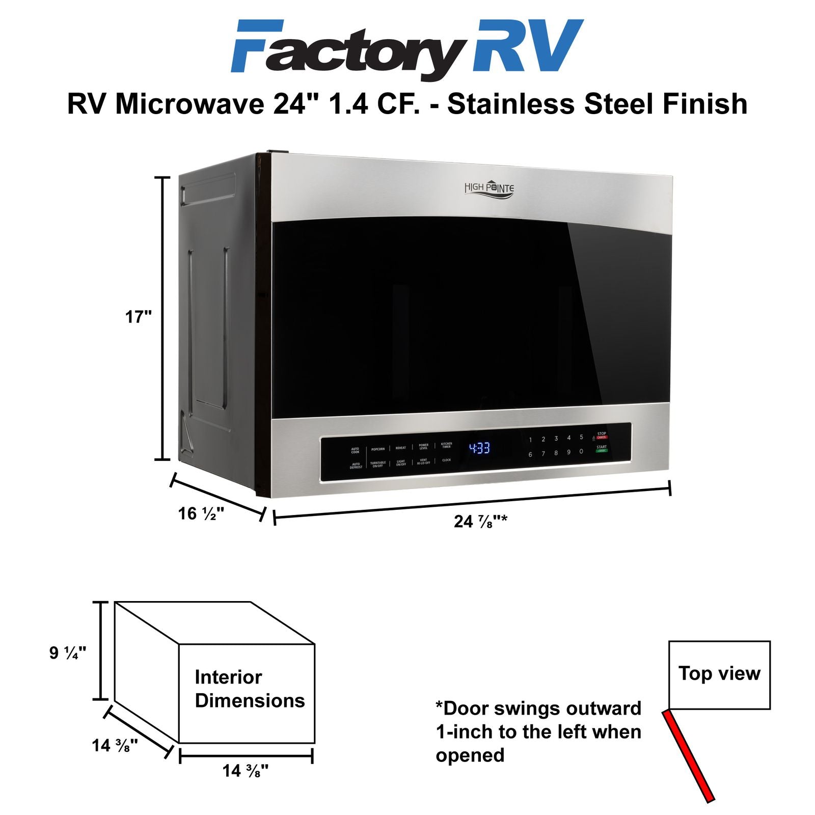 RV Microwave 1.4 CF 24" | Over the Range Stainless Steel