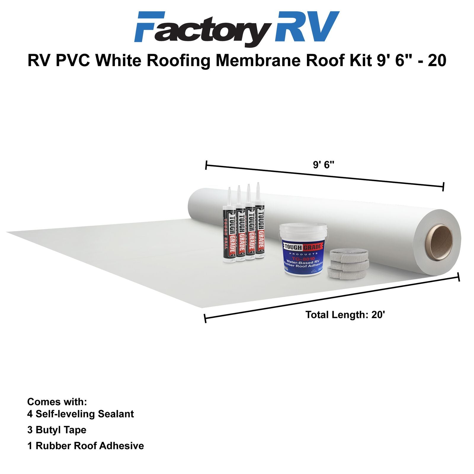 RV Roof Sealant Kit | White PVC Roofing Membrane and Roof Sealant | 9'6"