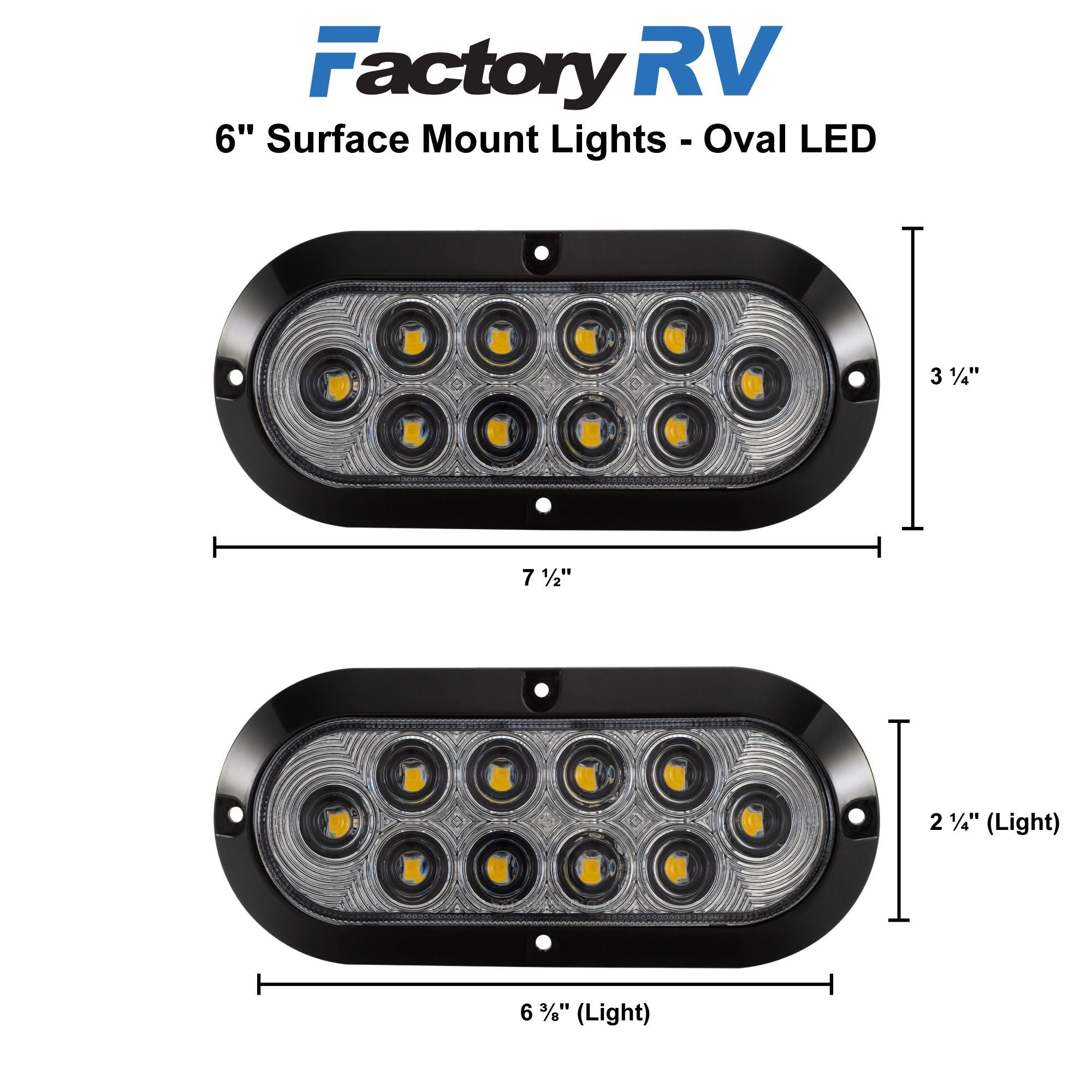 RV Surface Mount Lights | 6" Oval LED Exterior Lamps