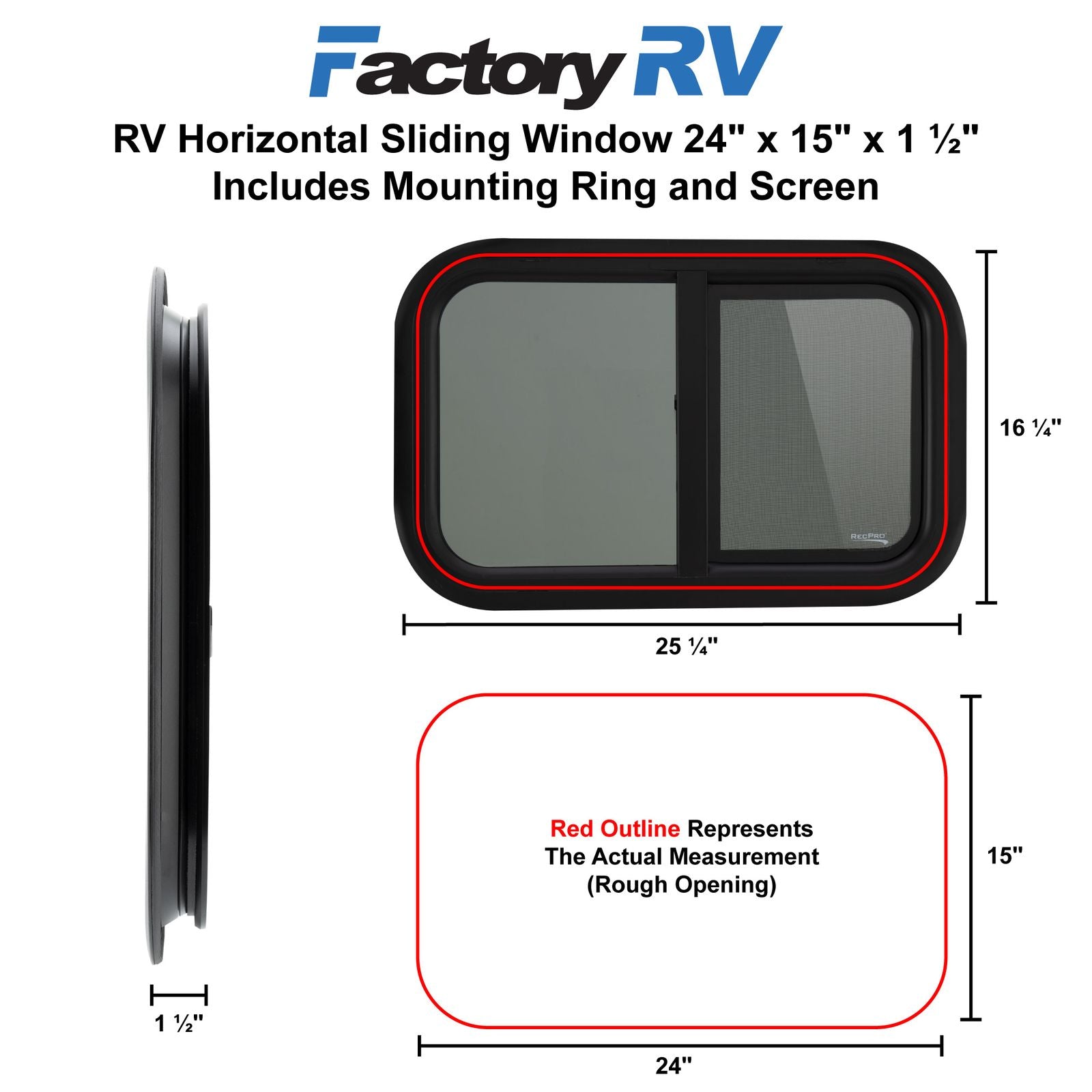 RV Window | Horizontal Teardrop | 24" x 15" x 1  ½"