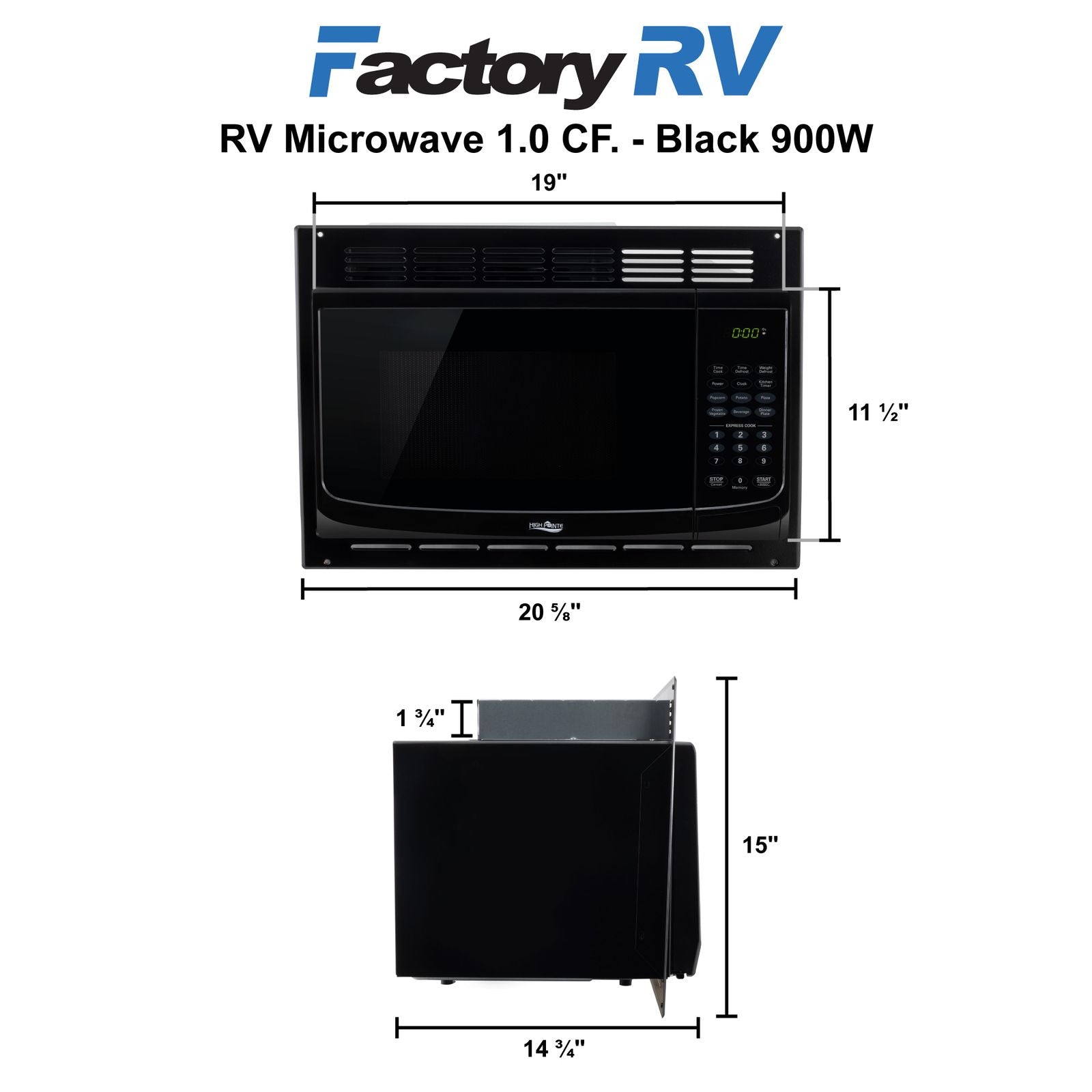 RV Microwave 1.0 CF. | Black | 900W | Replaces High Pointe