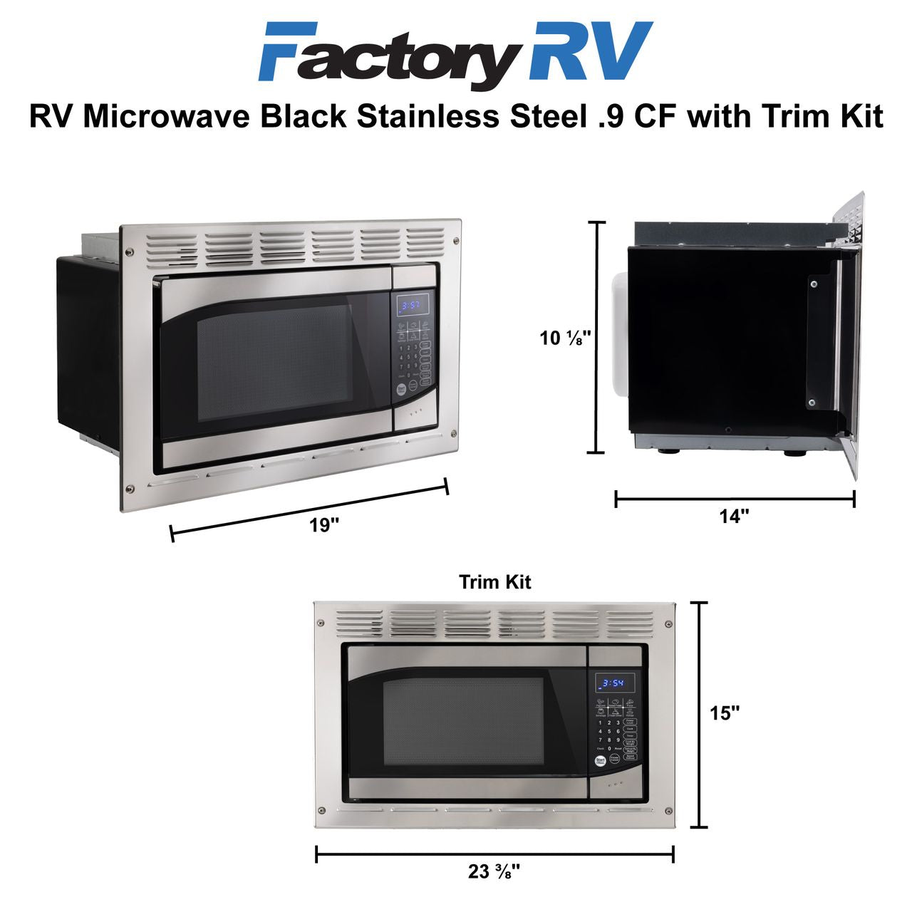 RV 0.9 CF Stainless Microwave | W/ Trim Kit | Graystone Fit