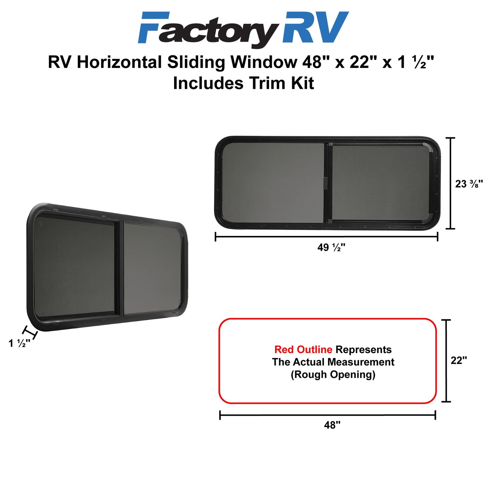 RV Window | Horizontal Teardrop | 48" x 22" x 1  ½"
