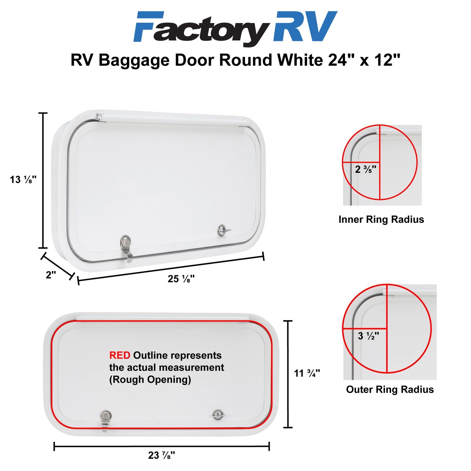 RV Compartment Door | Round | White | 24" X 12"