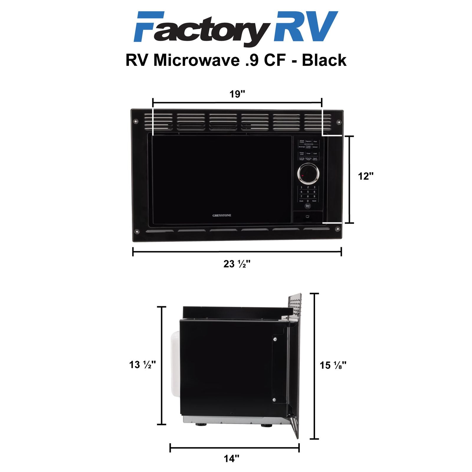 RV Microwave 0.9 CF. | Black | Replaces Greystone