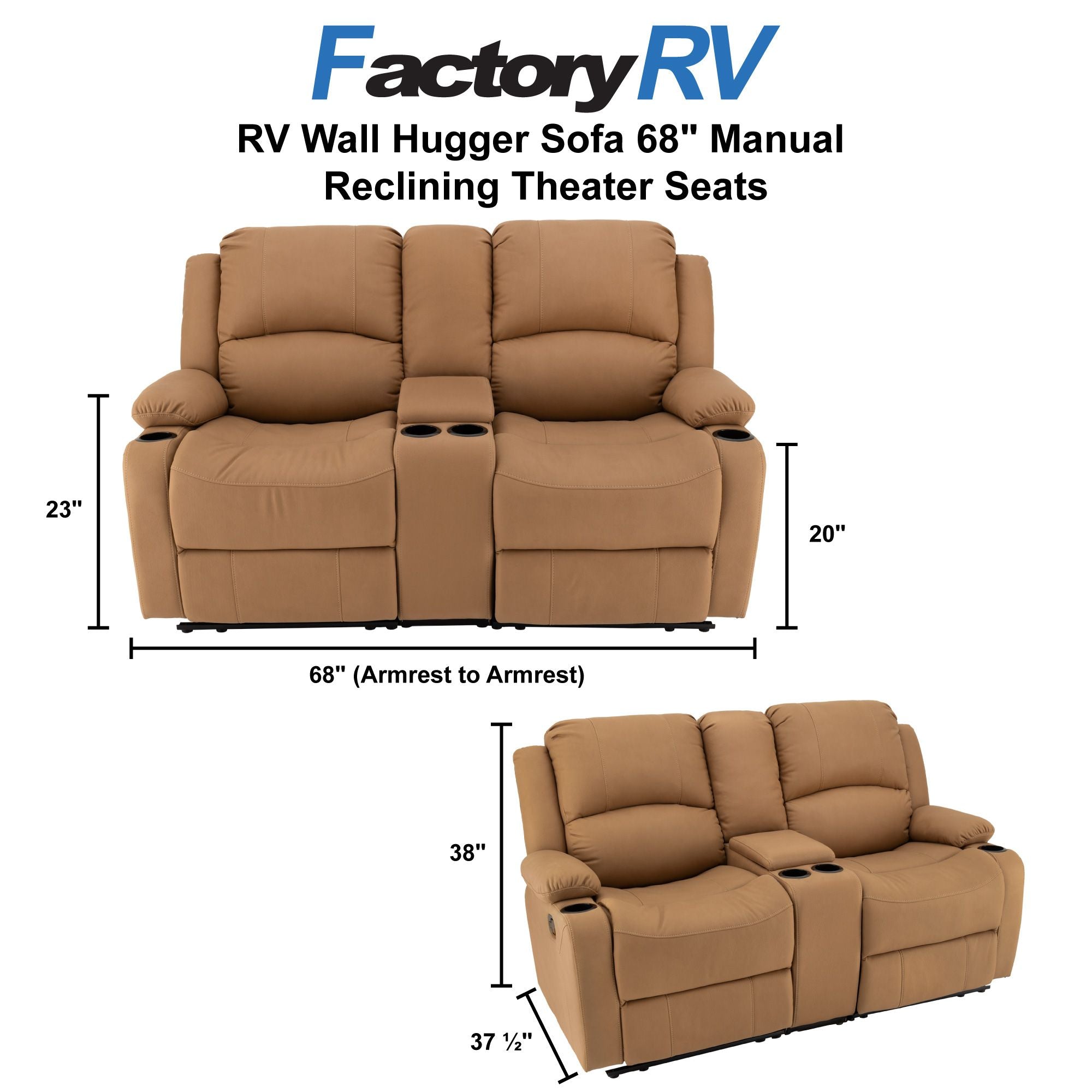 RV Wall Hugger Sofa 68" Manual Reclining Theater Seats
