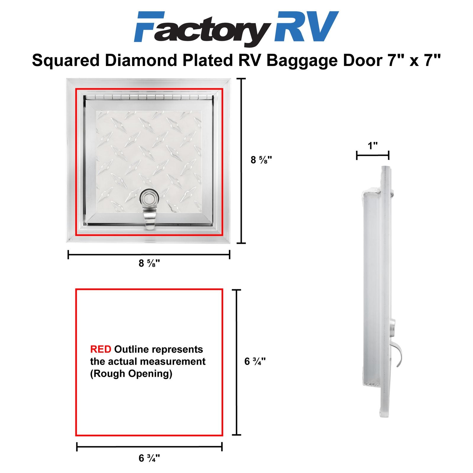 RV Compartment Door | Square Diamond Plated | 7" X 7"
