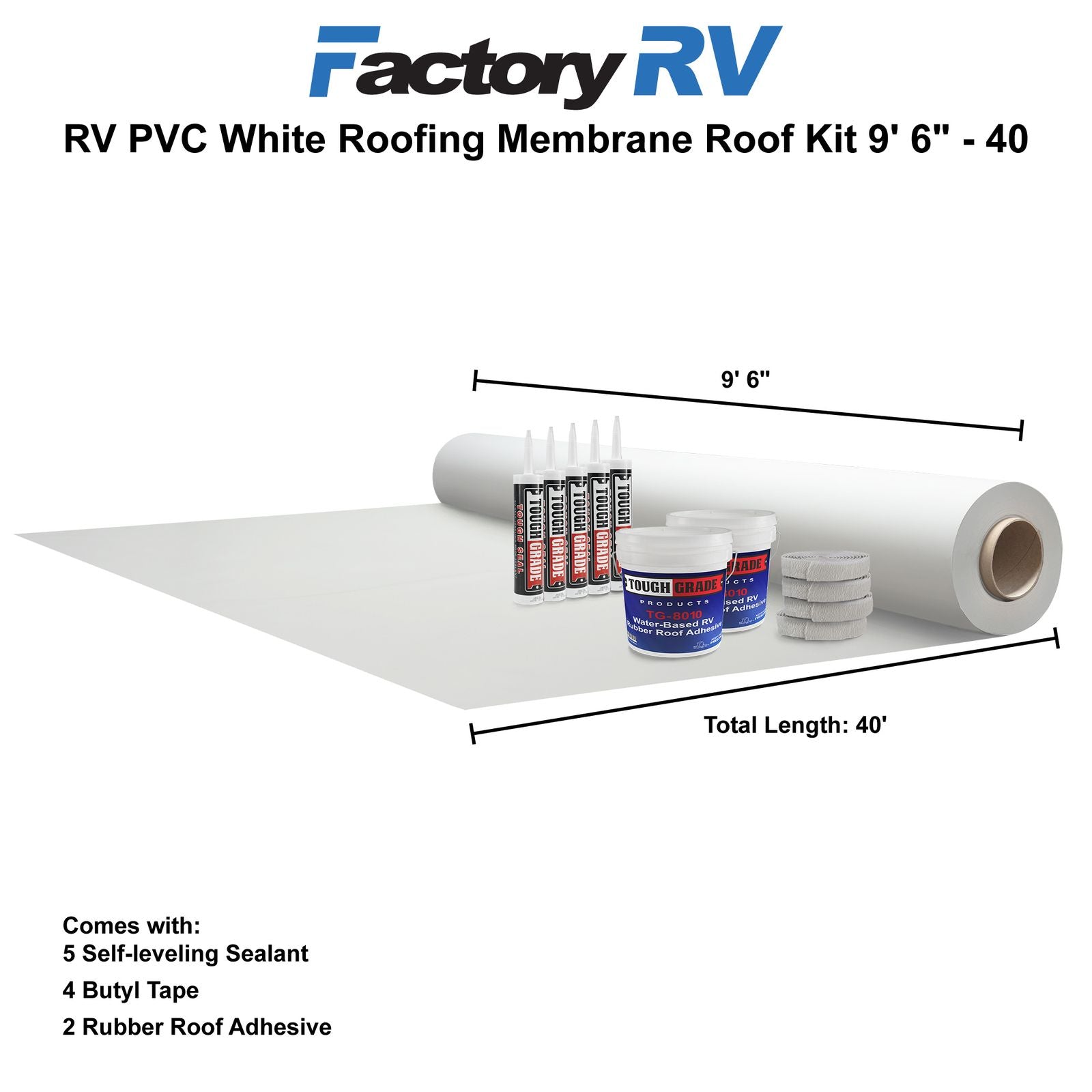 RV Roof Sealant Kit | White PVC Roofing Membrane and Roof Sealant | 9'6"