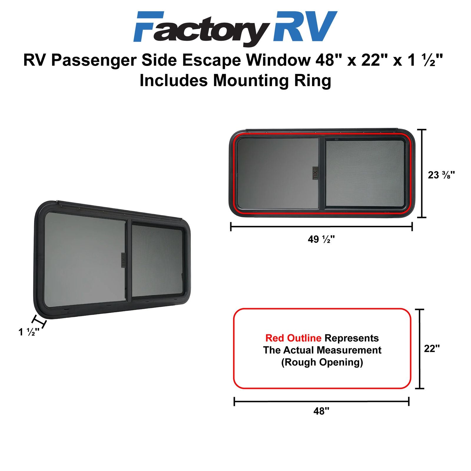 RV Window | Passenger Side Escape | 48" x 22" x 1  ½"