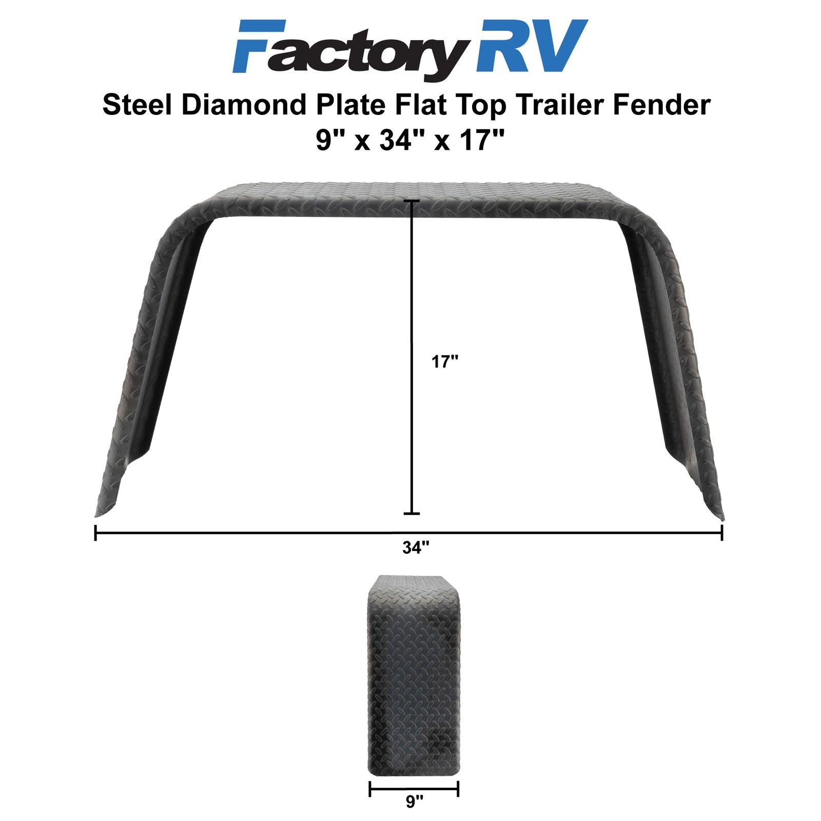 Steel Diamond Plate Trailer Fender | Flat Top 9x34x17