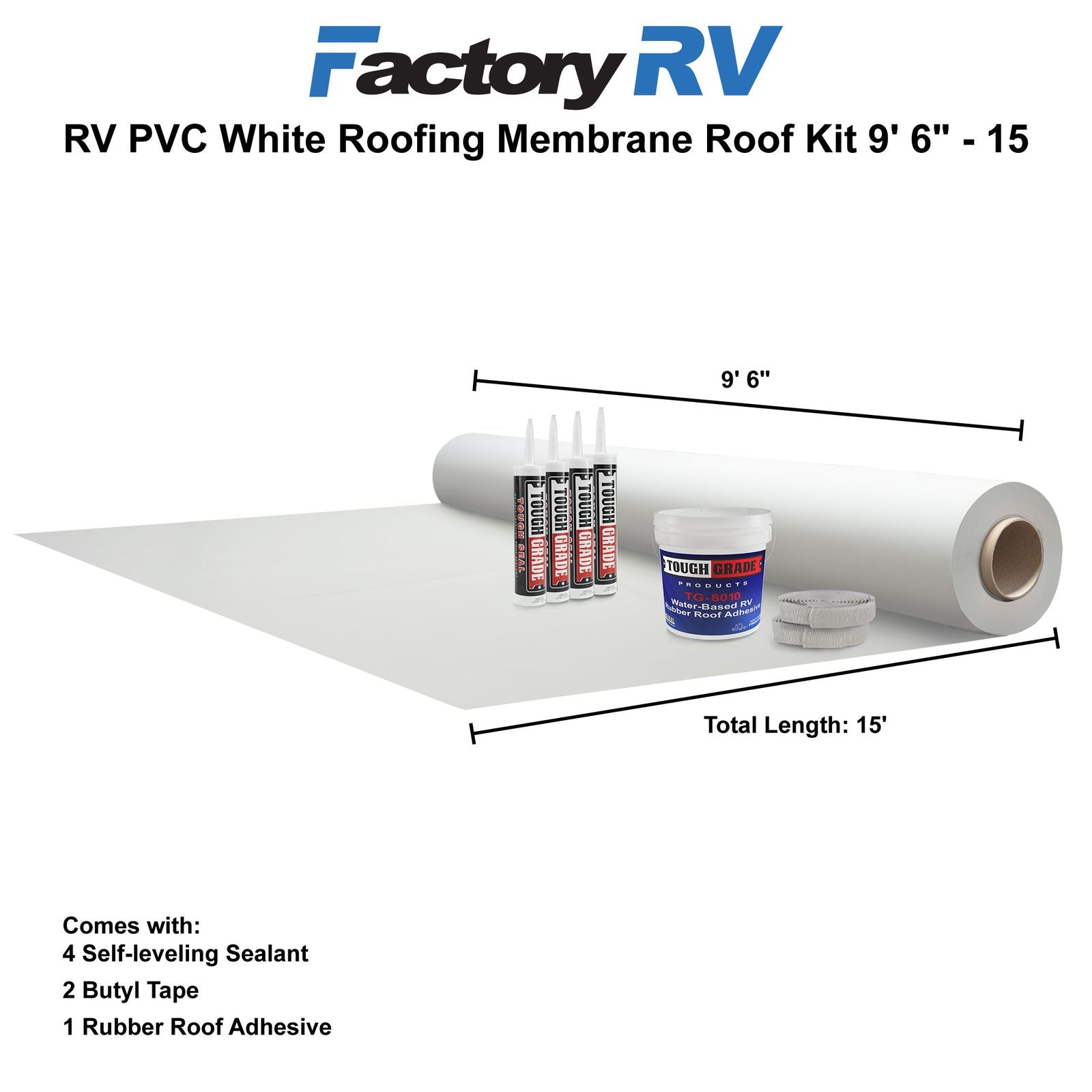 RV Roof Sealant Kit | White PVC Roofing Membrane and Roof Sealant | 9'6"