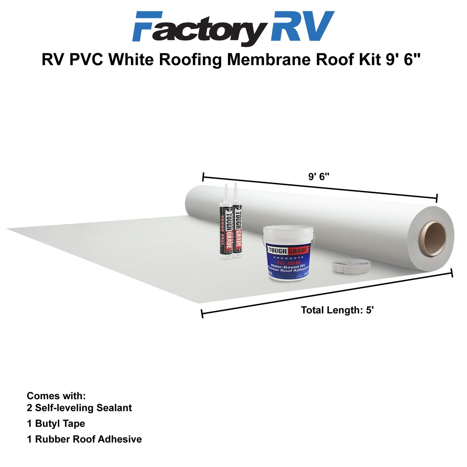 RV Roof Sealant Kit | White PVC Roofing Membrane and Roof Sealant | 9'6"