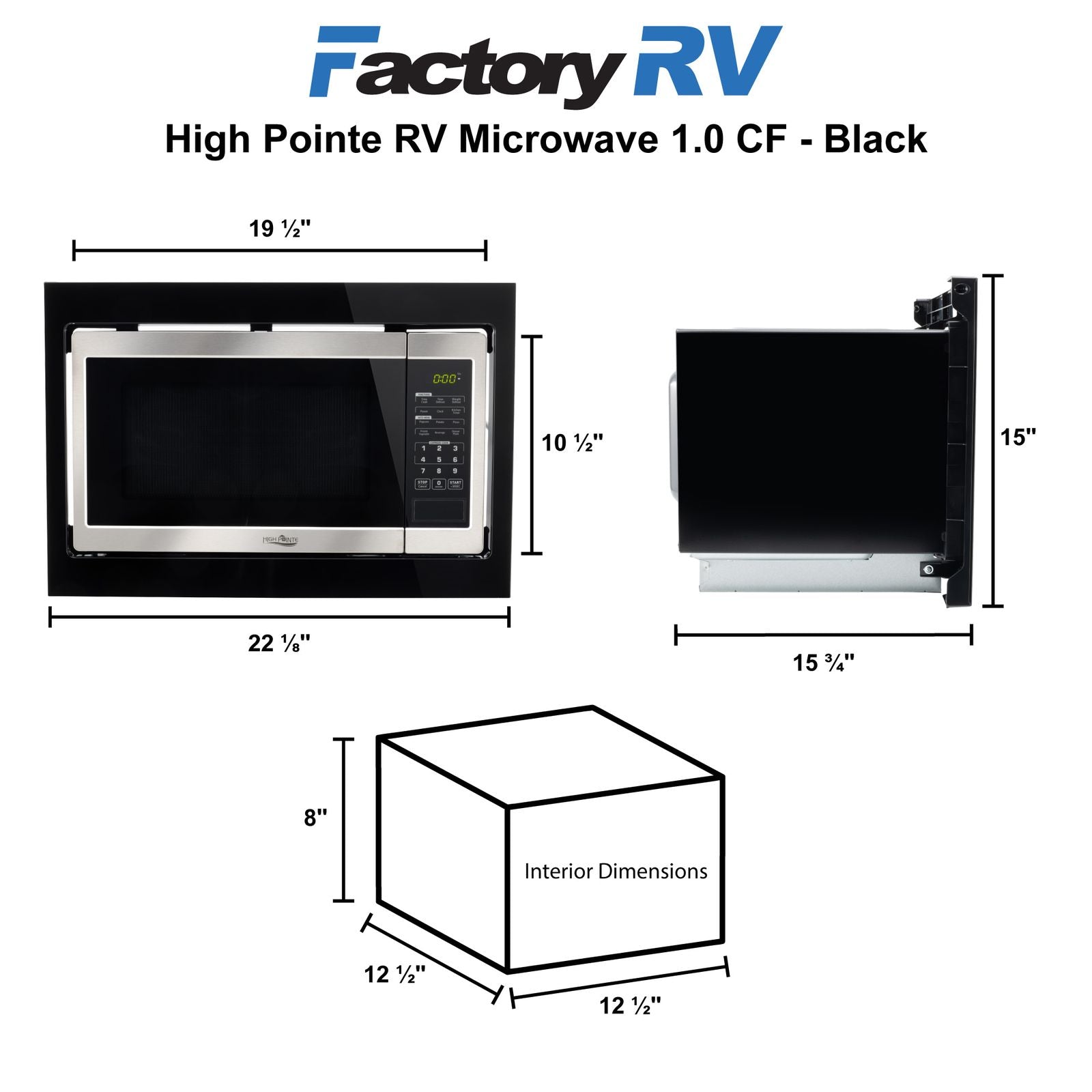 High Pointe RV Microwave  1.0 CF | Black | Flatbed Design
