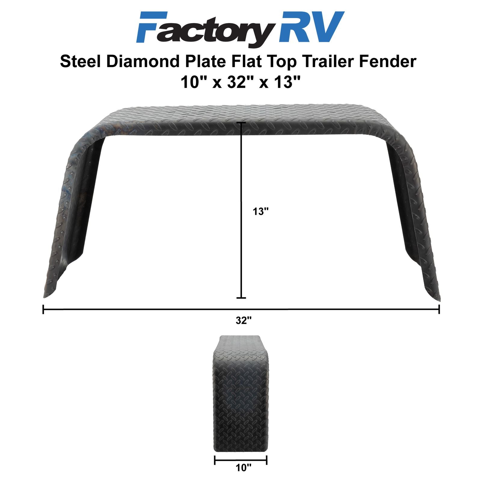 Trailer Fender | Steel Diamond Plate | Flat Top | 10" x 32" x 13"