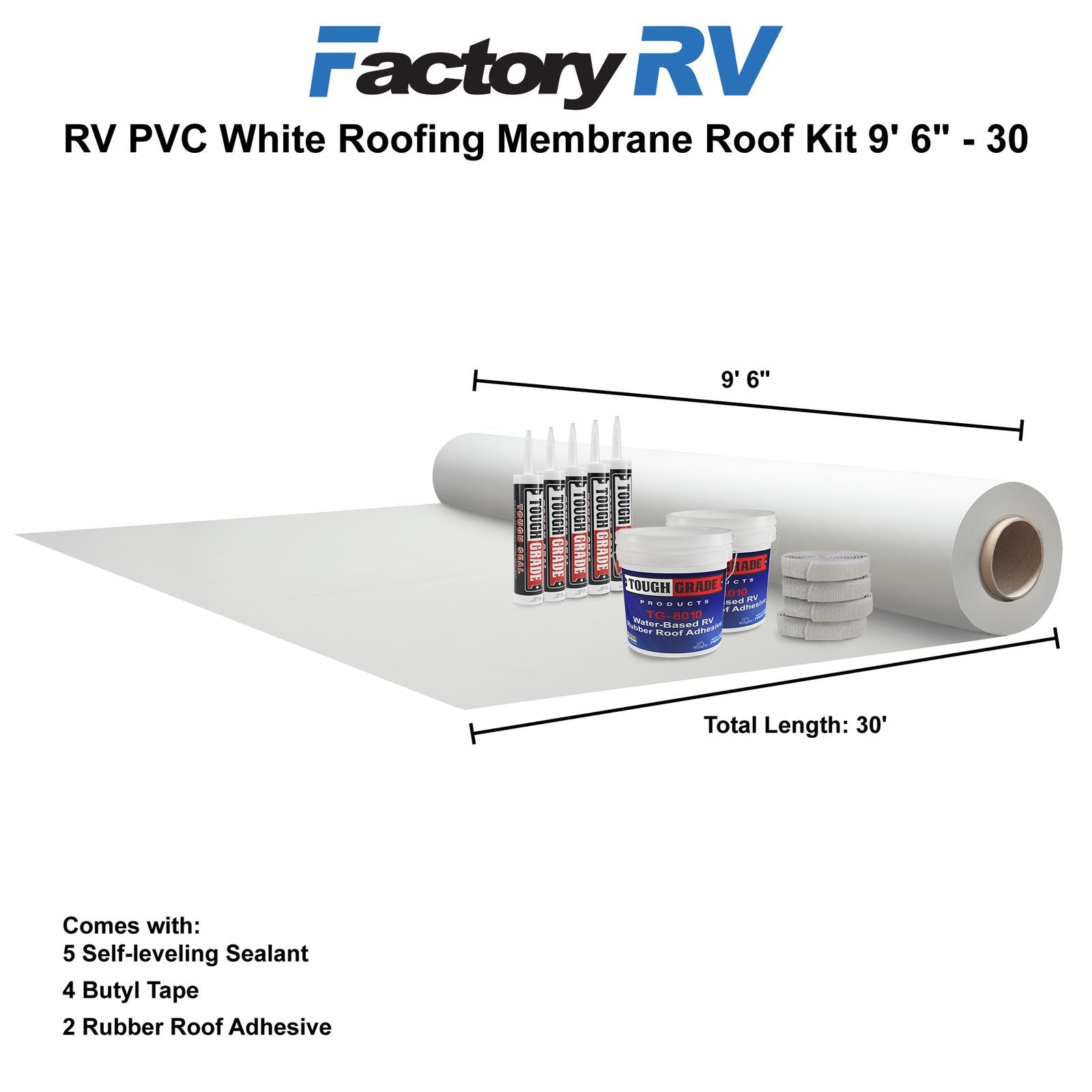 RV Roof Sealant Kit | White PVC Roofing Membrane and Roof Sealant | 9'6"