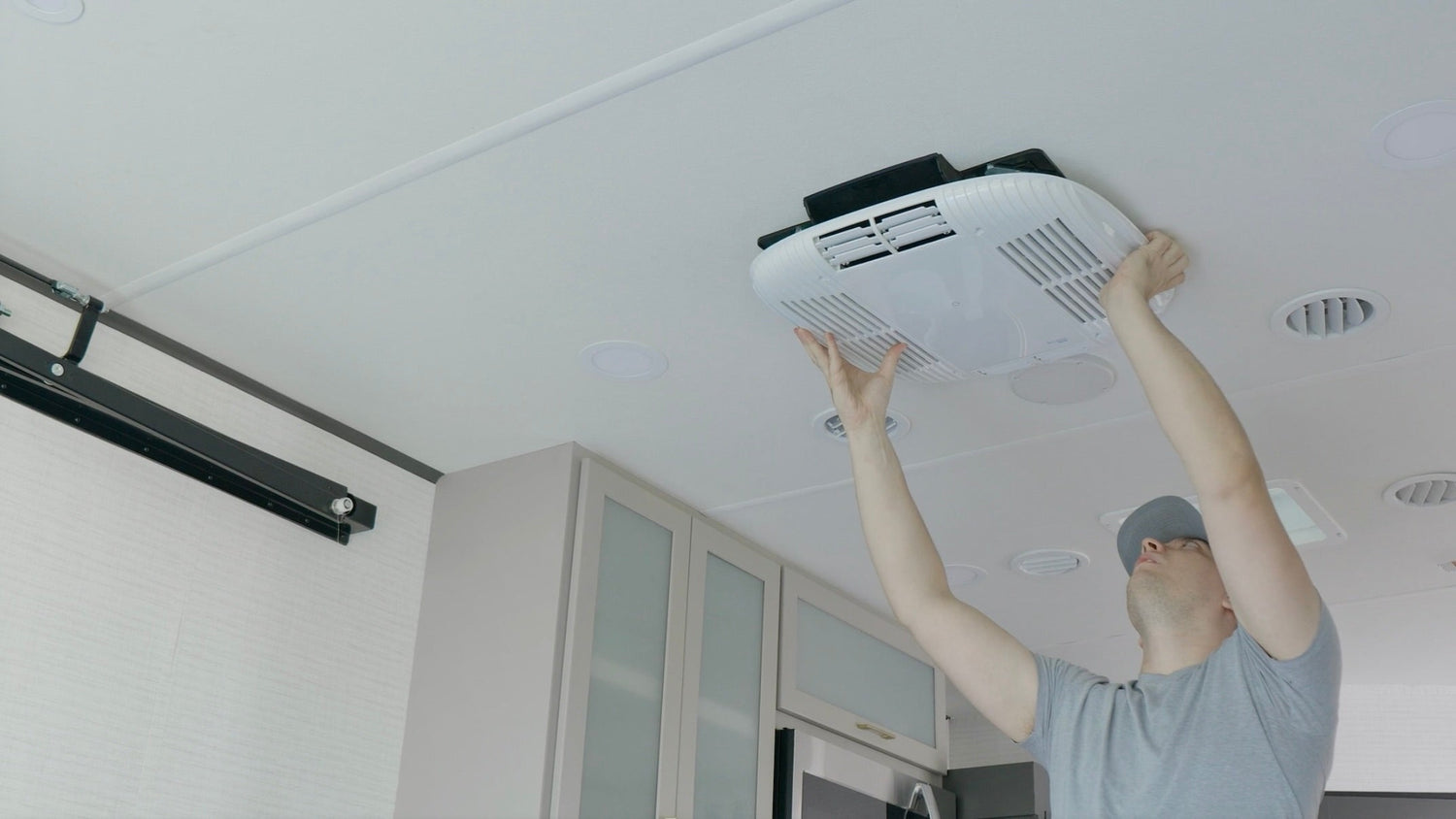 Installing air filter and vent cover on RV AC plenum