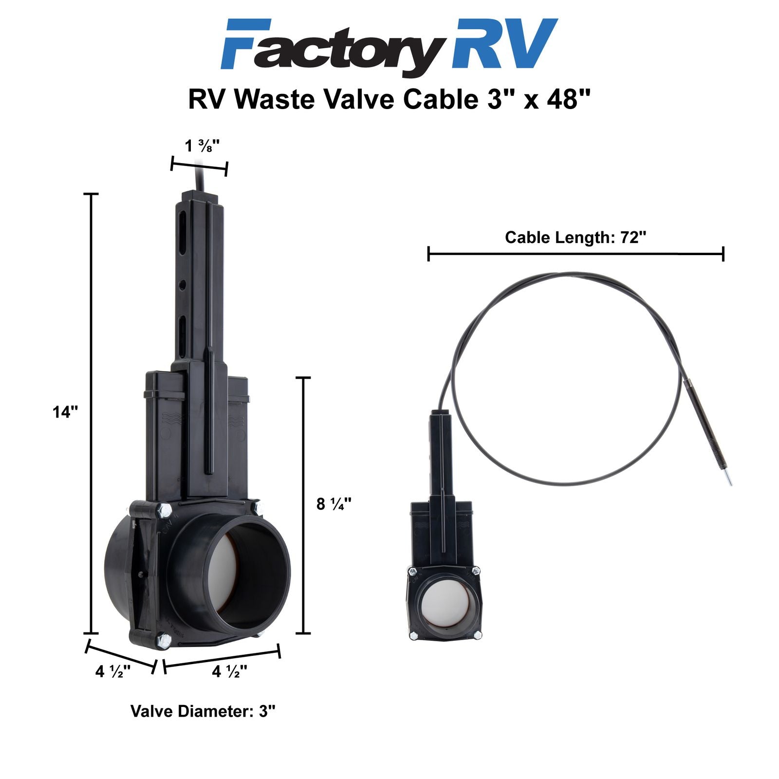 LaSalle Bristol RV Waste Valve With Cable | 3" x 48"