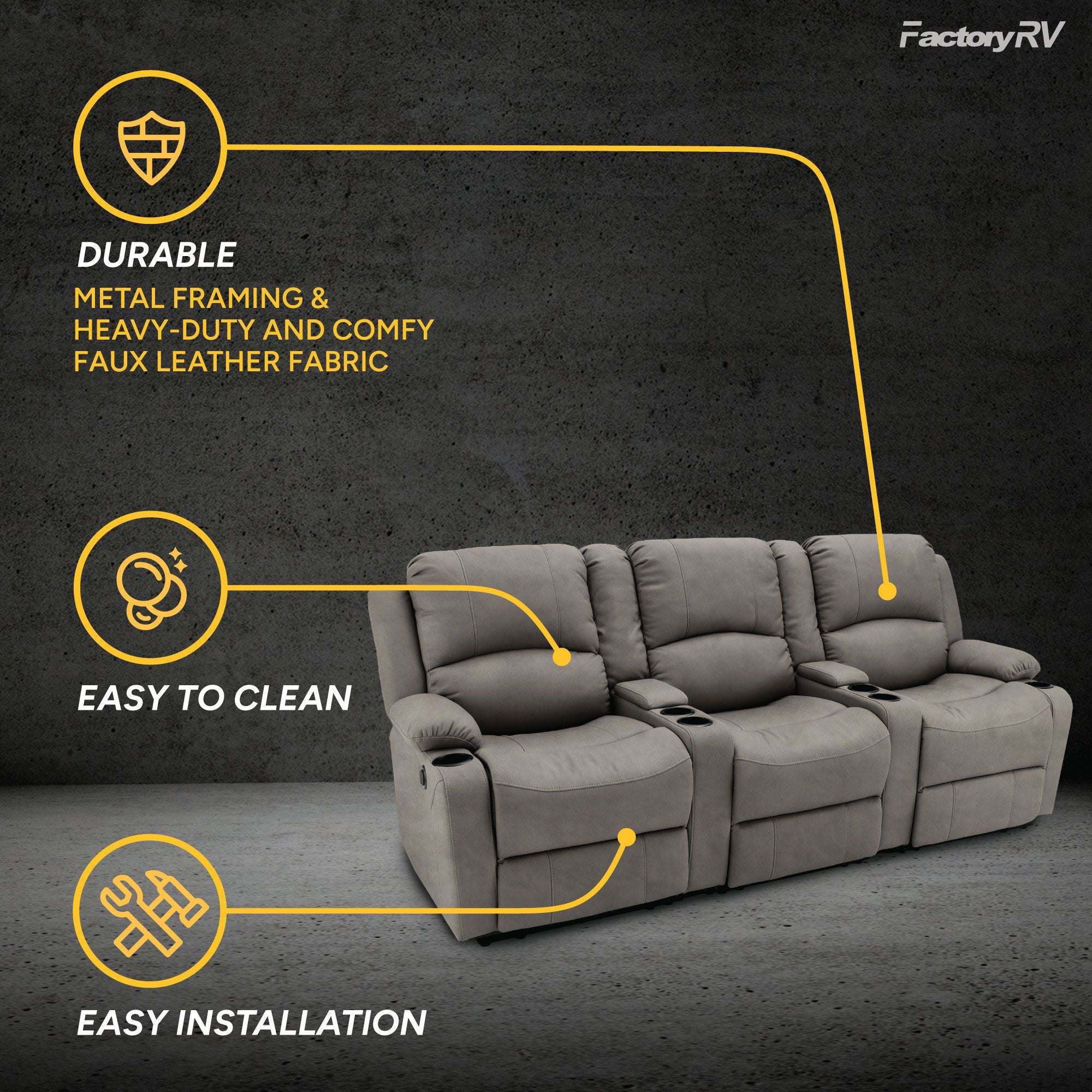 RV Wall Hugger Sofa 94" Powered Reclining Theater Seats