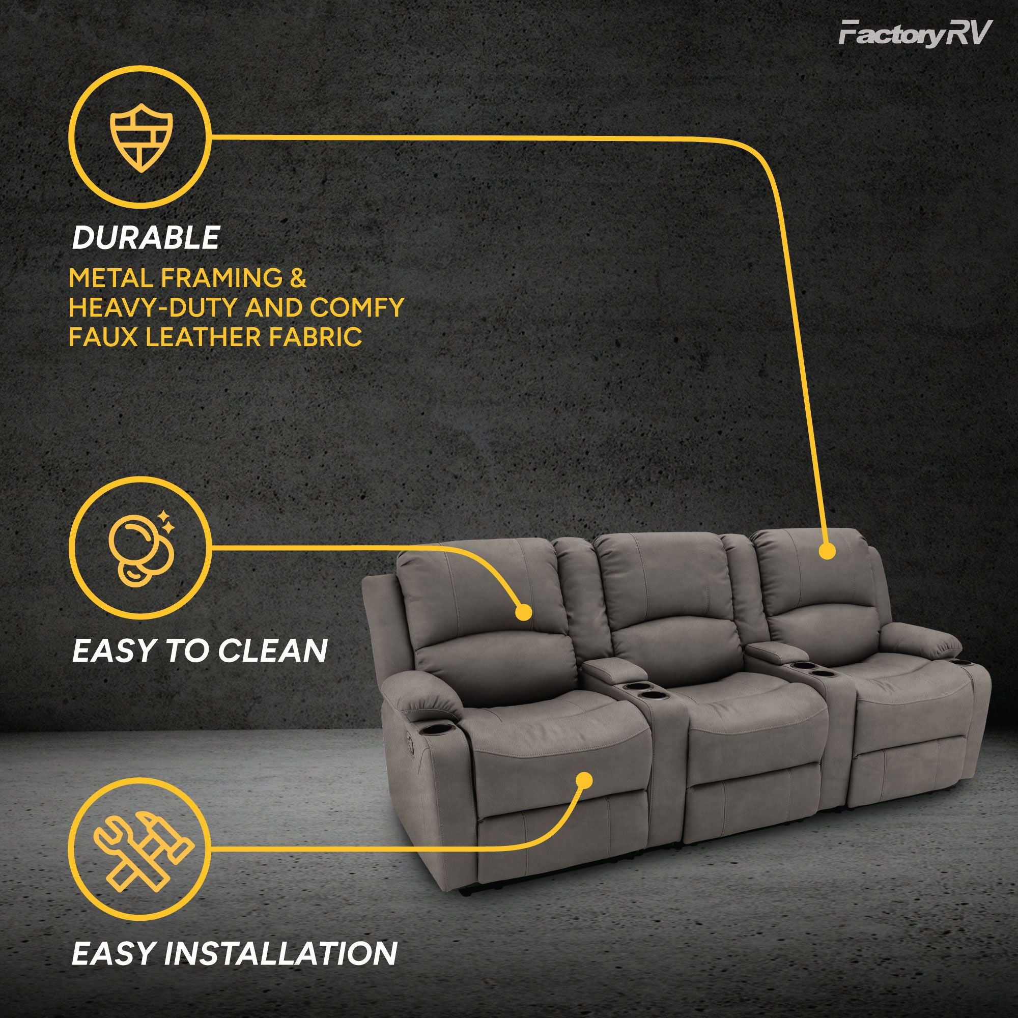 RV Wall Hugger Sofa 94" Manual Reclining Theater Seats