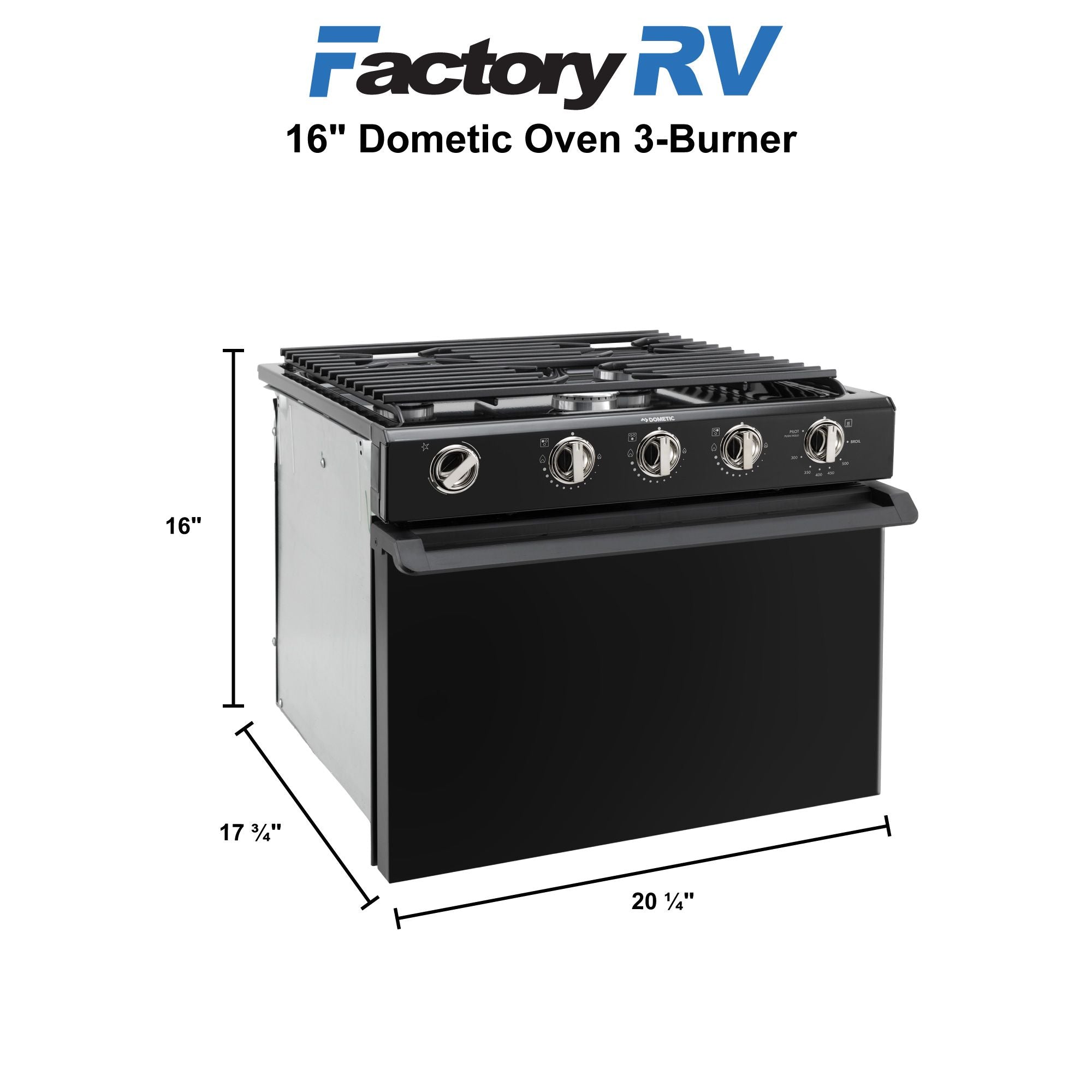 Dometic RV Oven 3-Burner Stove with Range | 16" Tall | Black