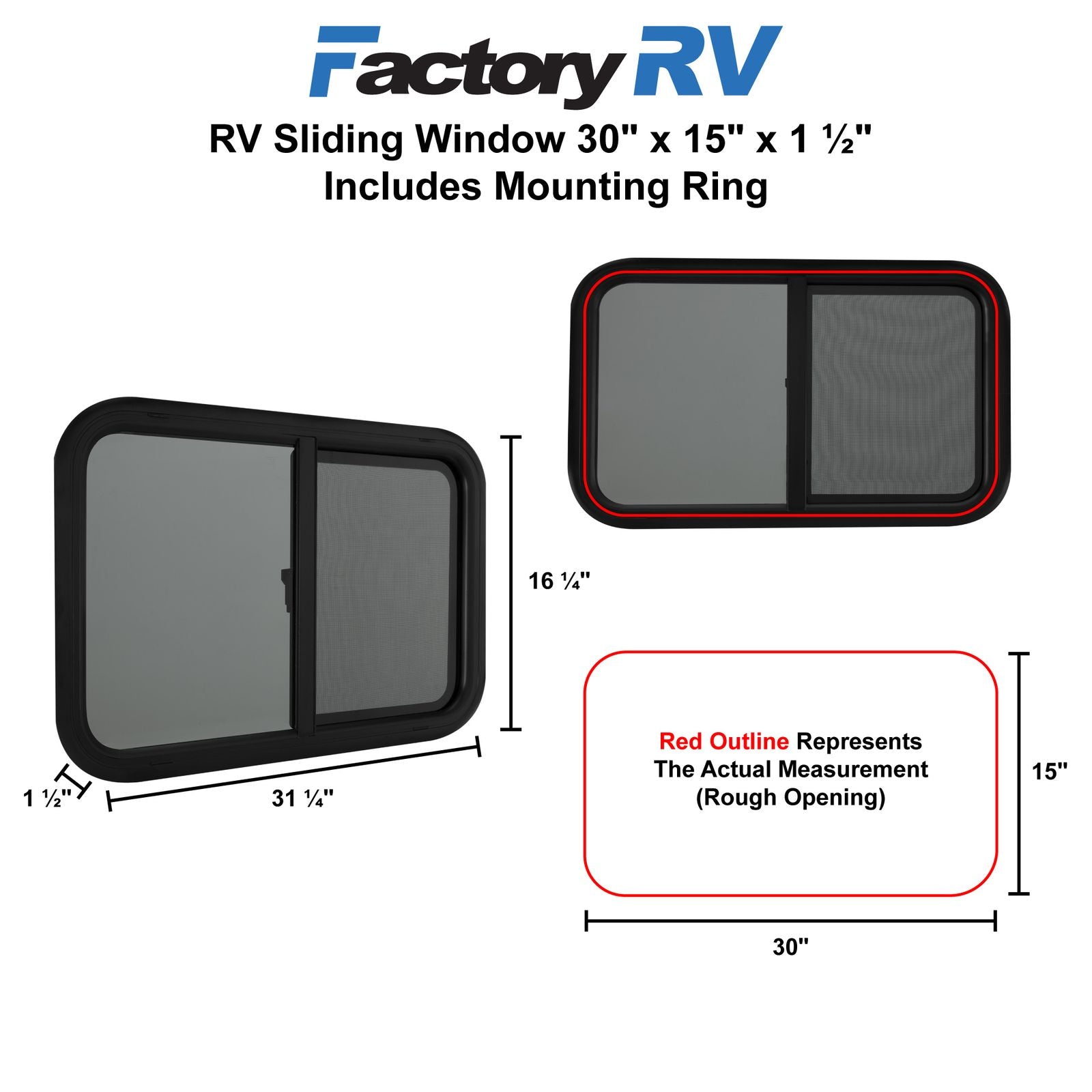 RV Window | Horizontal Teardrop | 30" x 15" x 1 ½"