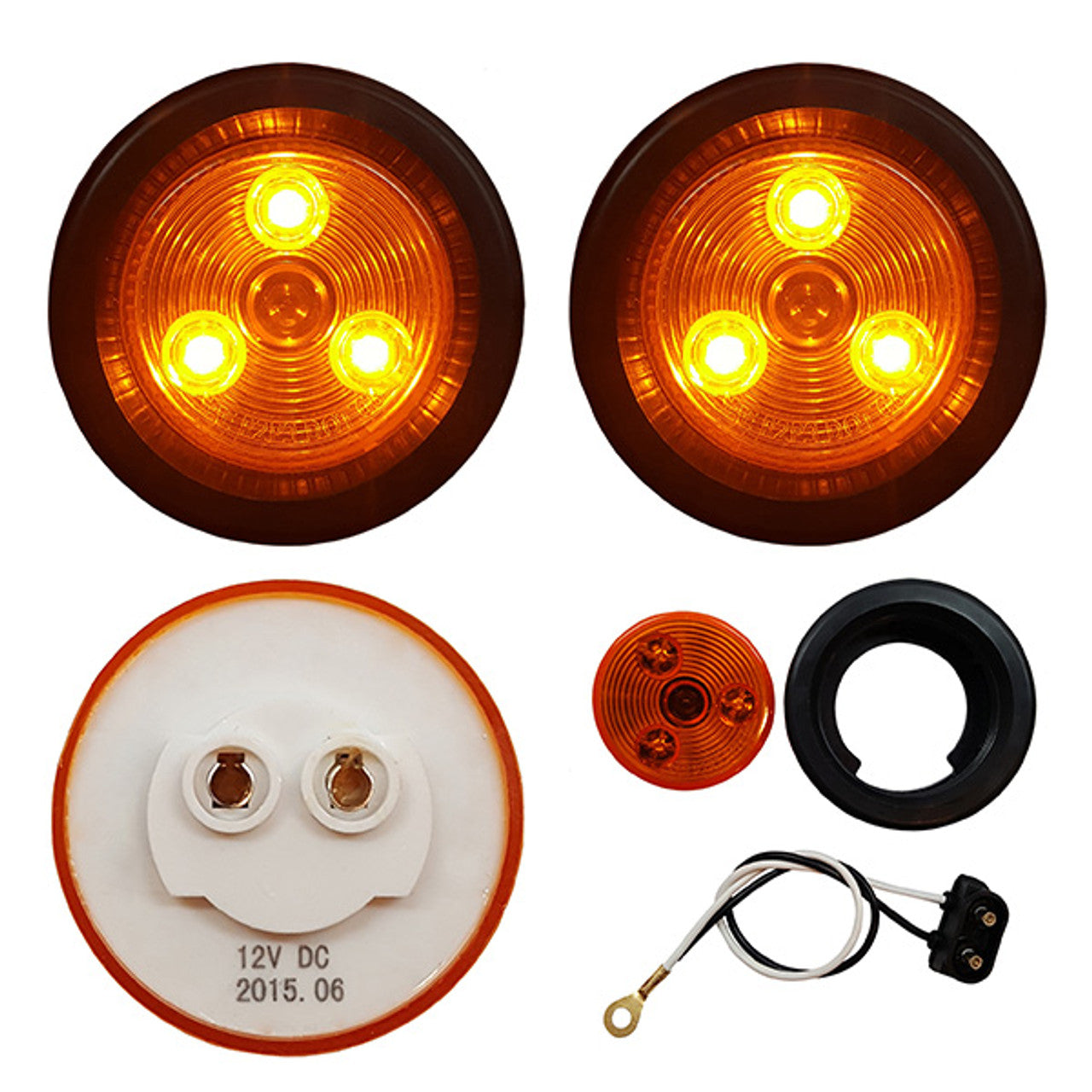 Clearance Marker Trailer Lights | 2" Amber/Amber Round | Exterior Identification Lights | Improves Visibility & Safety
