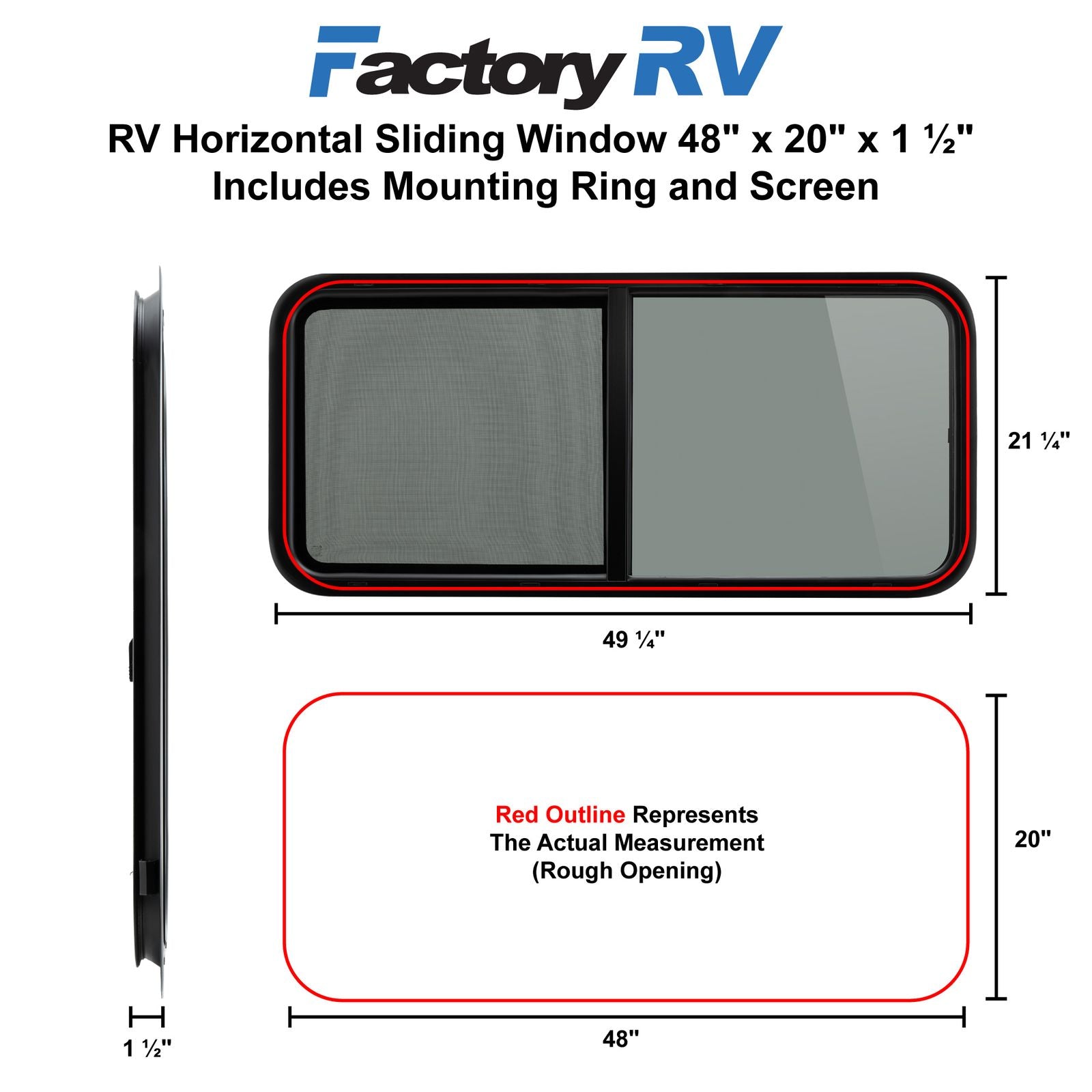 RV Window | Horizontal Teardrop | 48" X 20" X 1½"