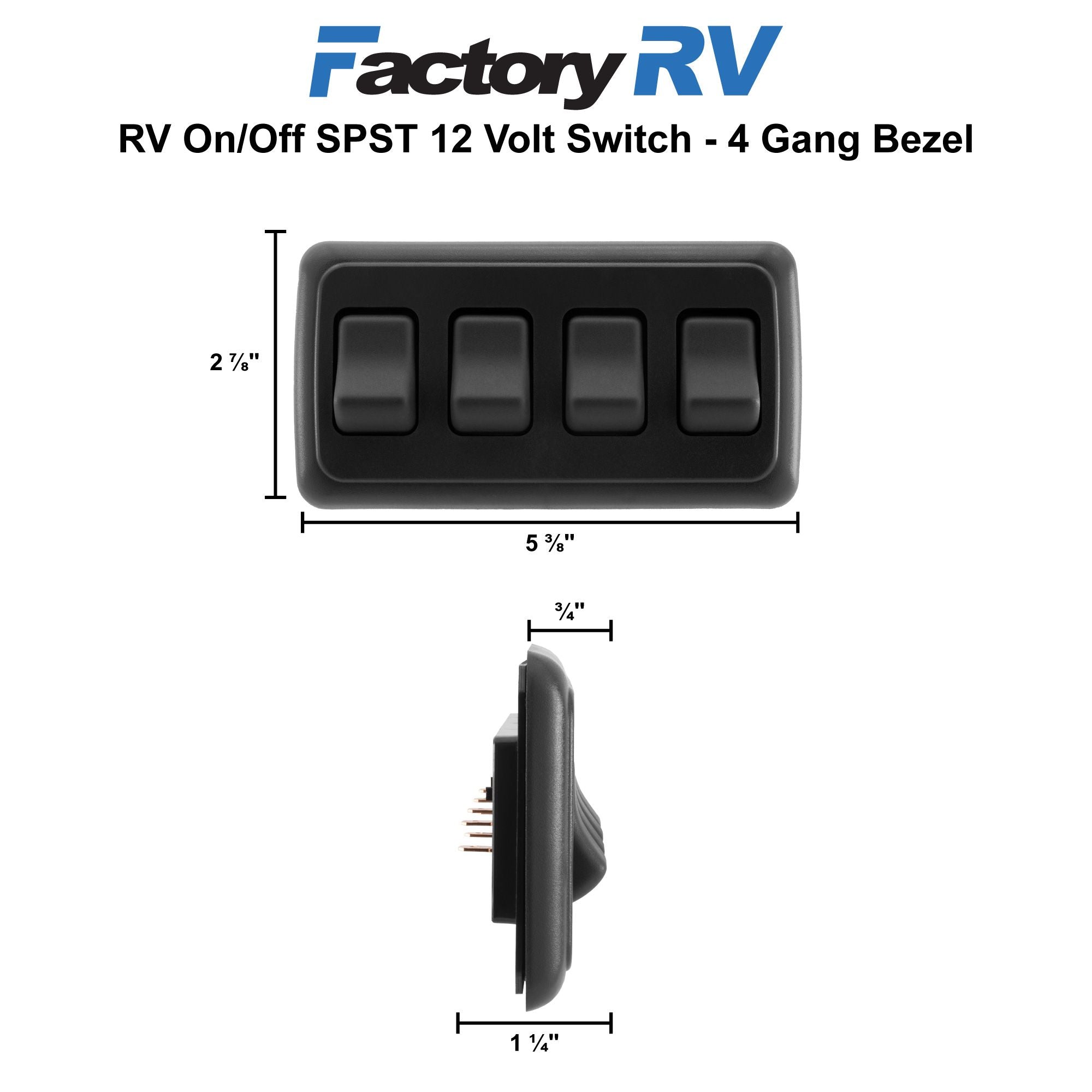 RV Switch | On / Off SPST Switch | 4 Gang Bezel | 12 Volt