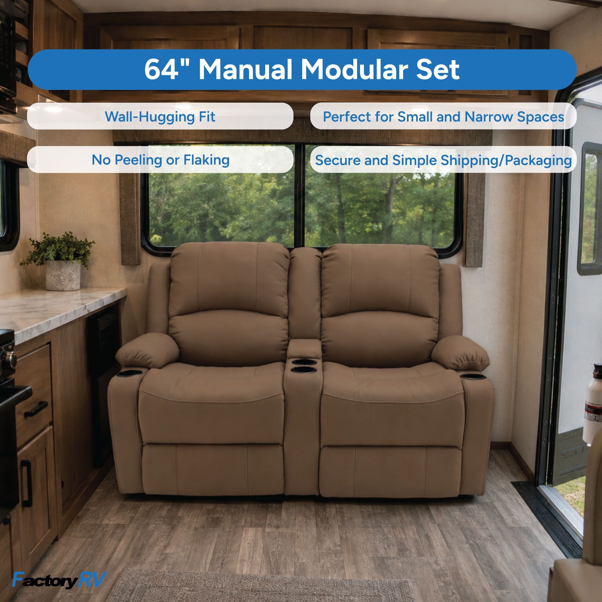 RV Wall Hugger Sofa 64" Manual Reclining Theater Seats