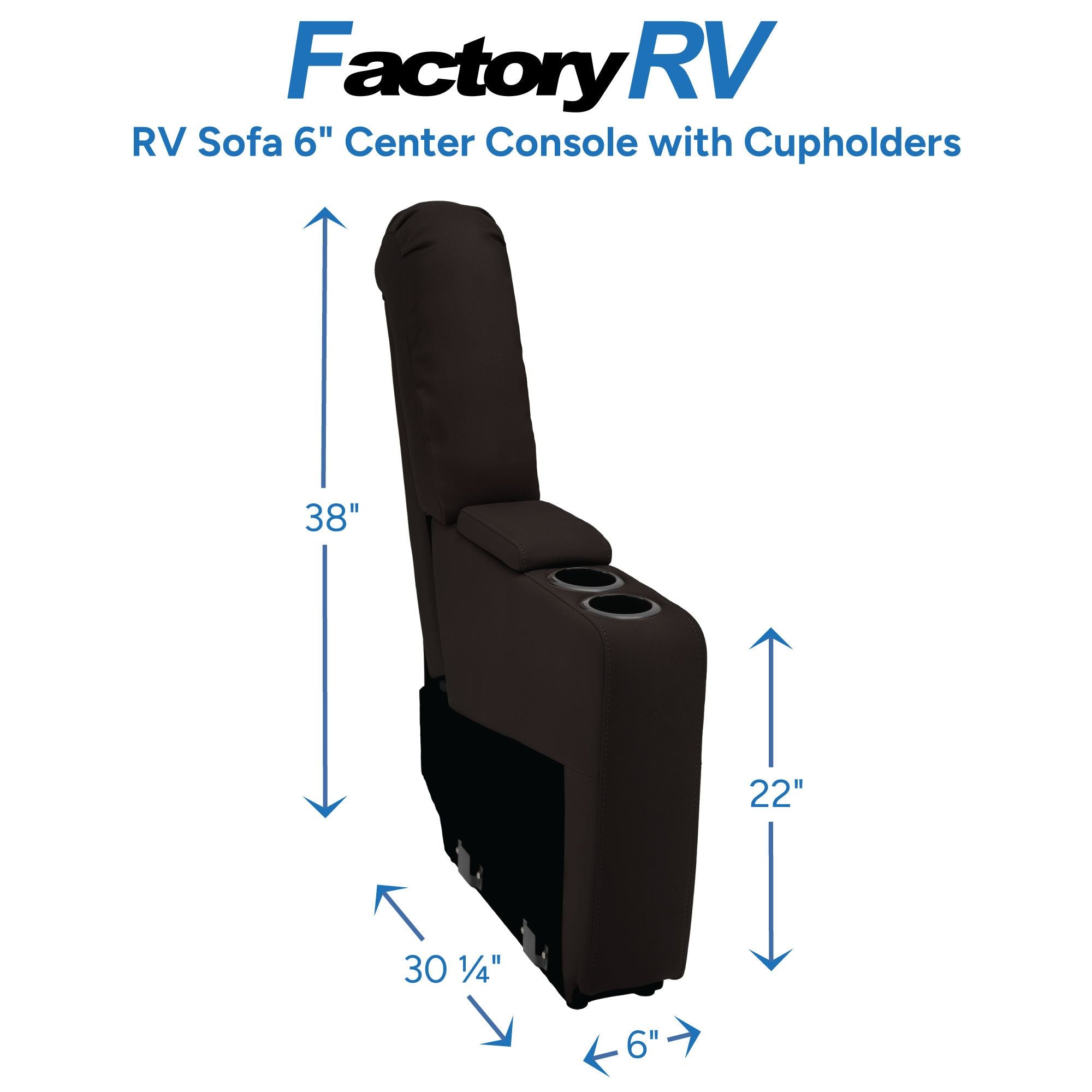 RV Sofa 6" Center Console with Cupholders and Storage