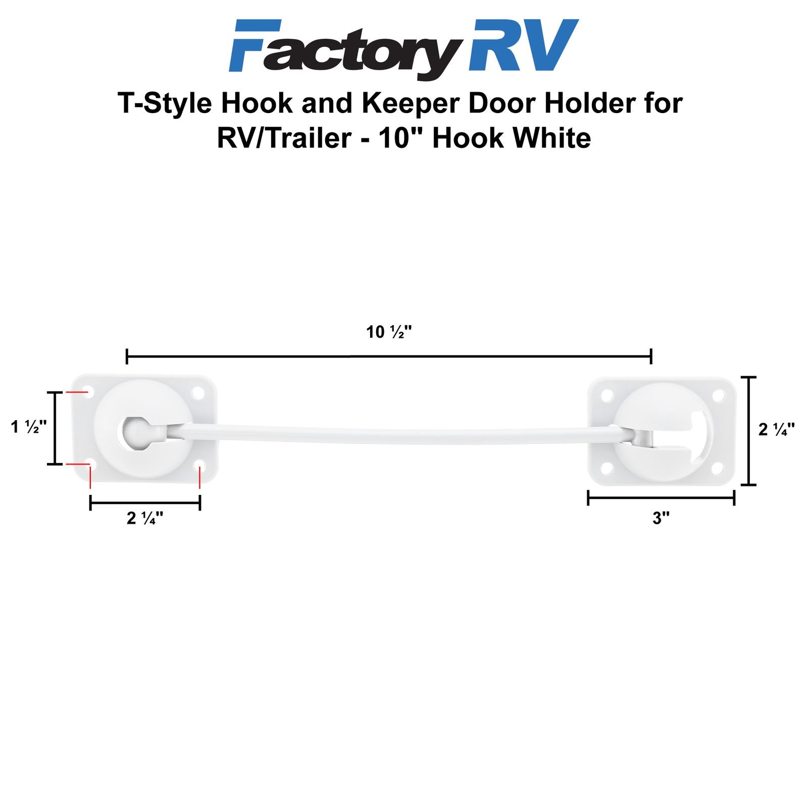 RV T-Style Door Latch | 10" Hook | White