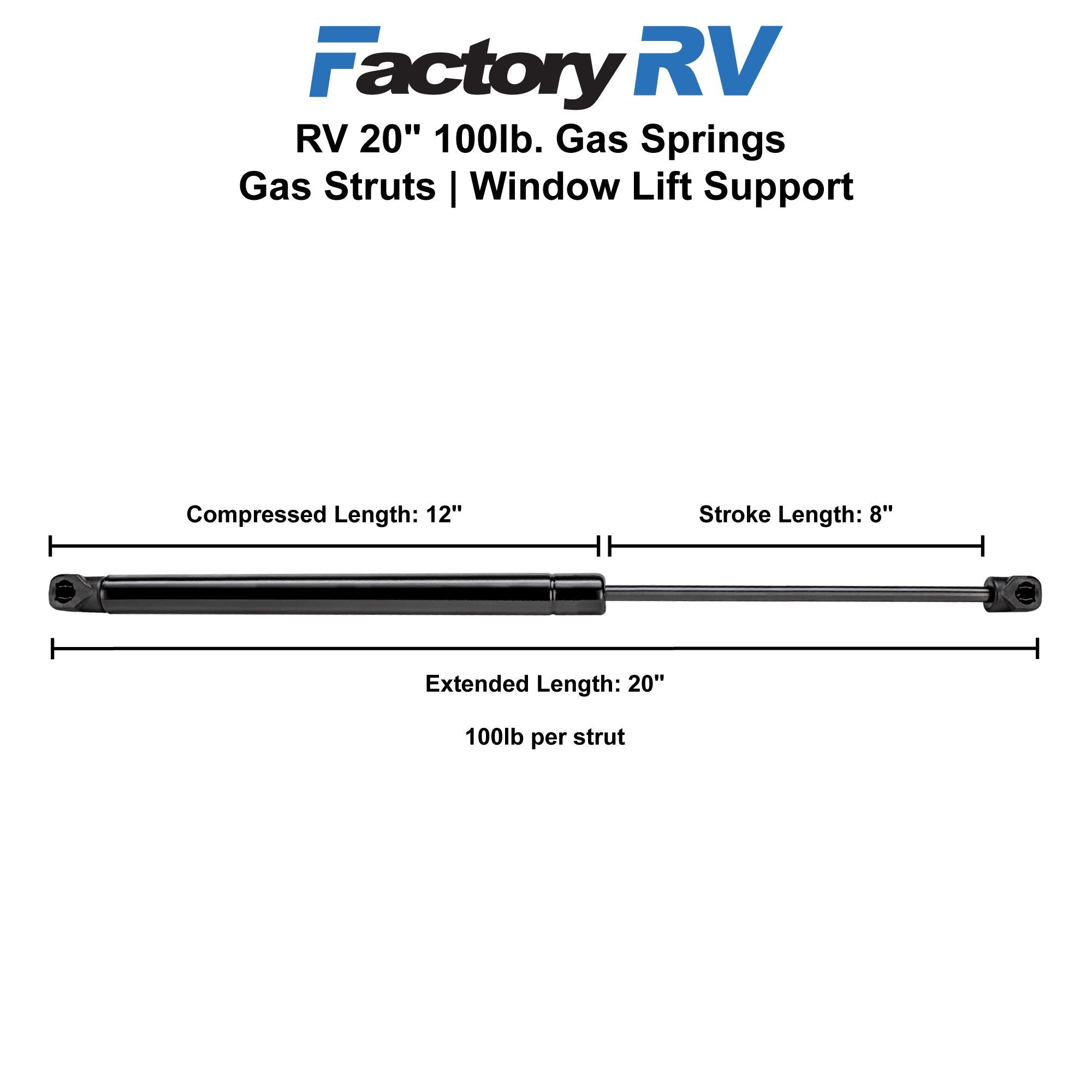 Suspa RV Gas Struts | Gas Springs | 20" 100lb. | 2 Pack