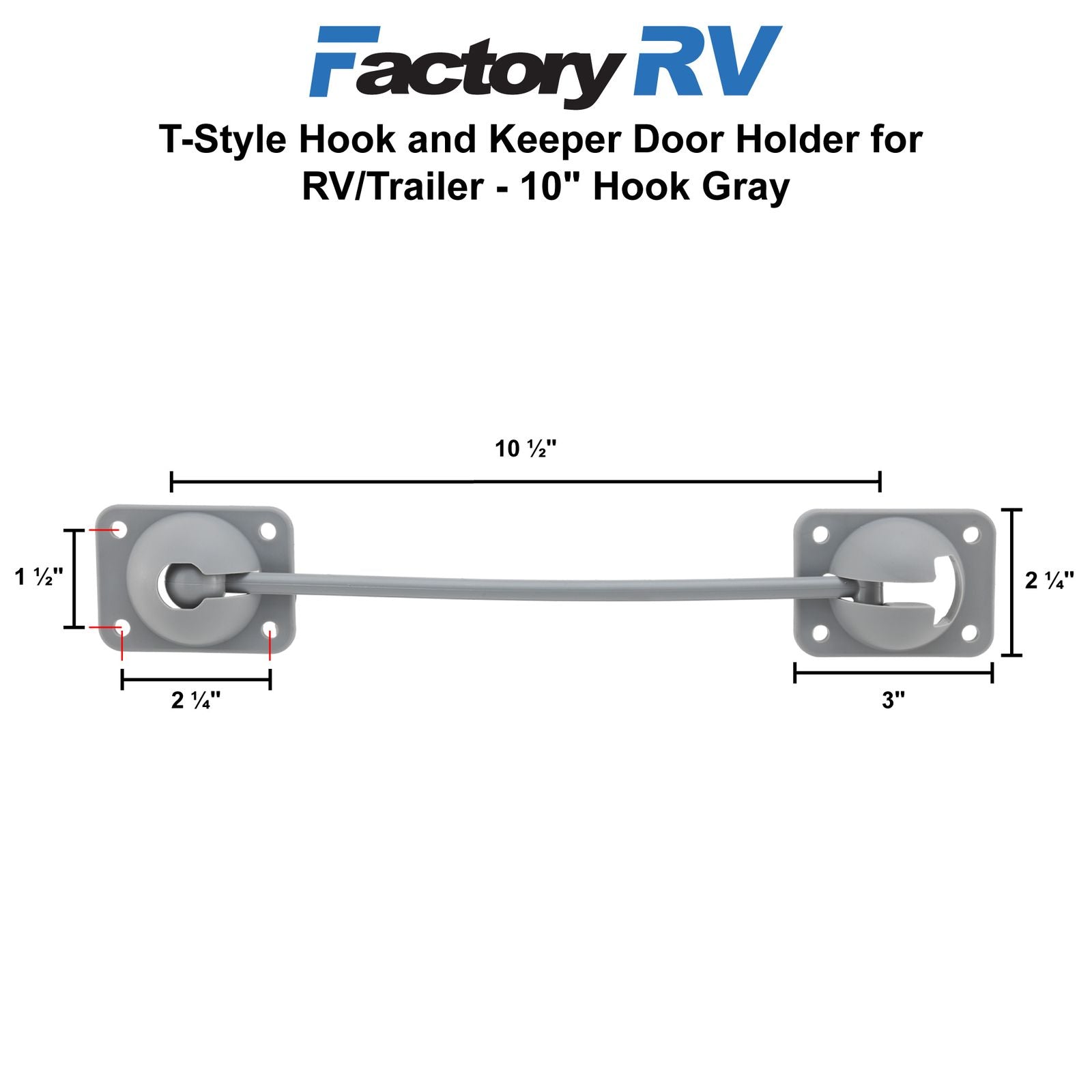 RV T-Style Door Latch | 10" Hook | Gray