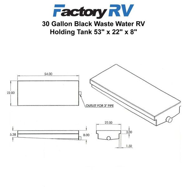 RV Black Water Tank 30 Gallon | 54" x 22" x 8"