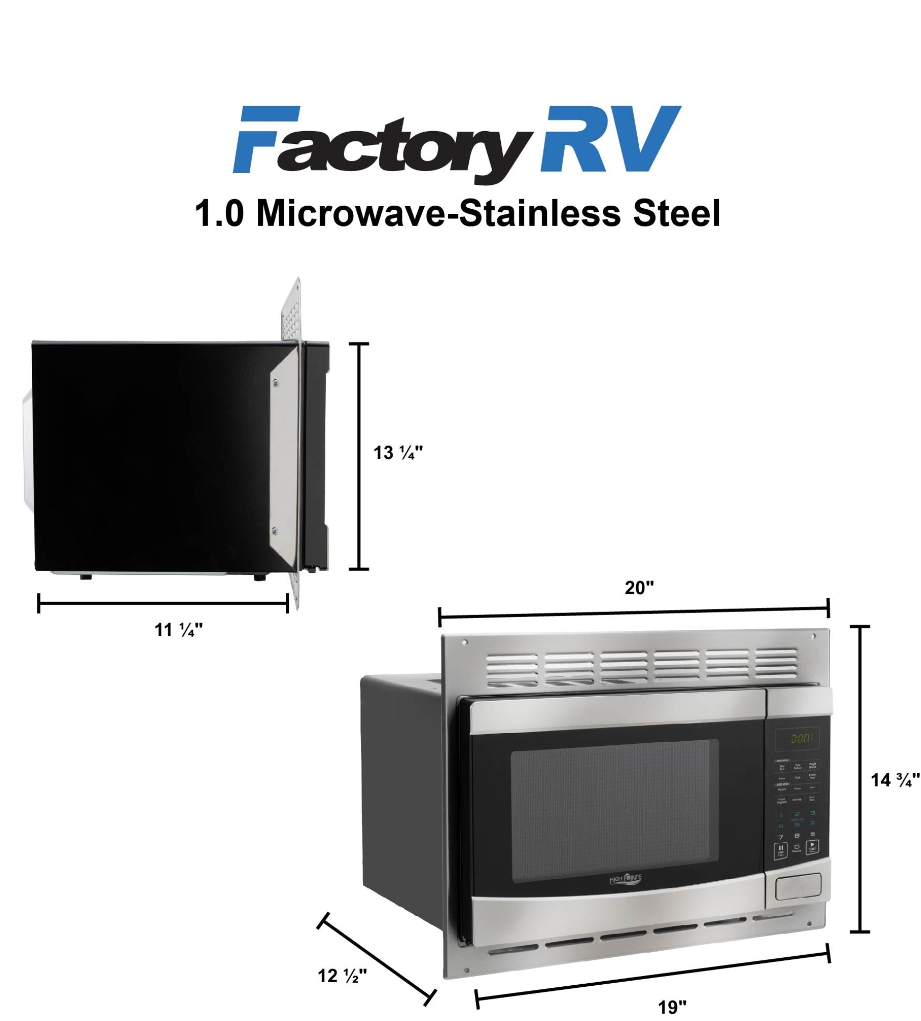High Pointe RV Microwave  1.0 CF. | Stainless Steel | Includes Trim Kit