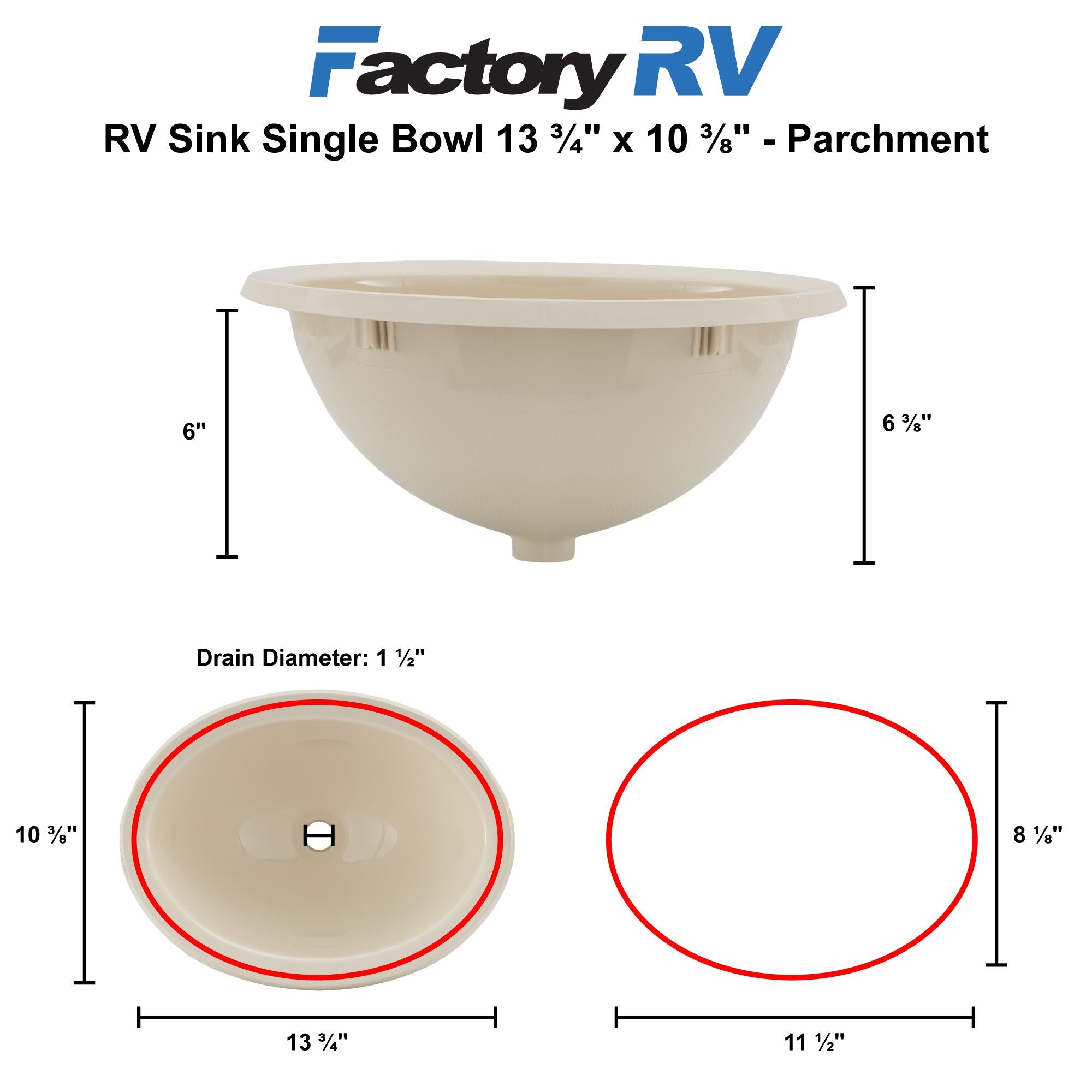 RV Sink 13 ¾" Long x 10 3⁄8 " Single Bowl | Parchment