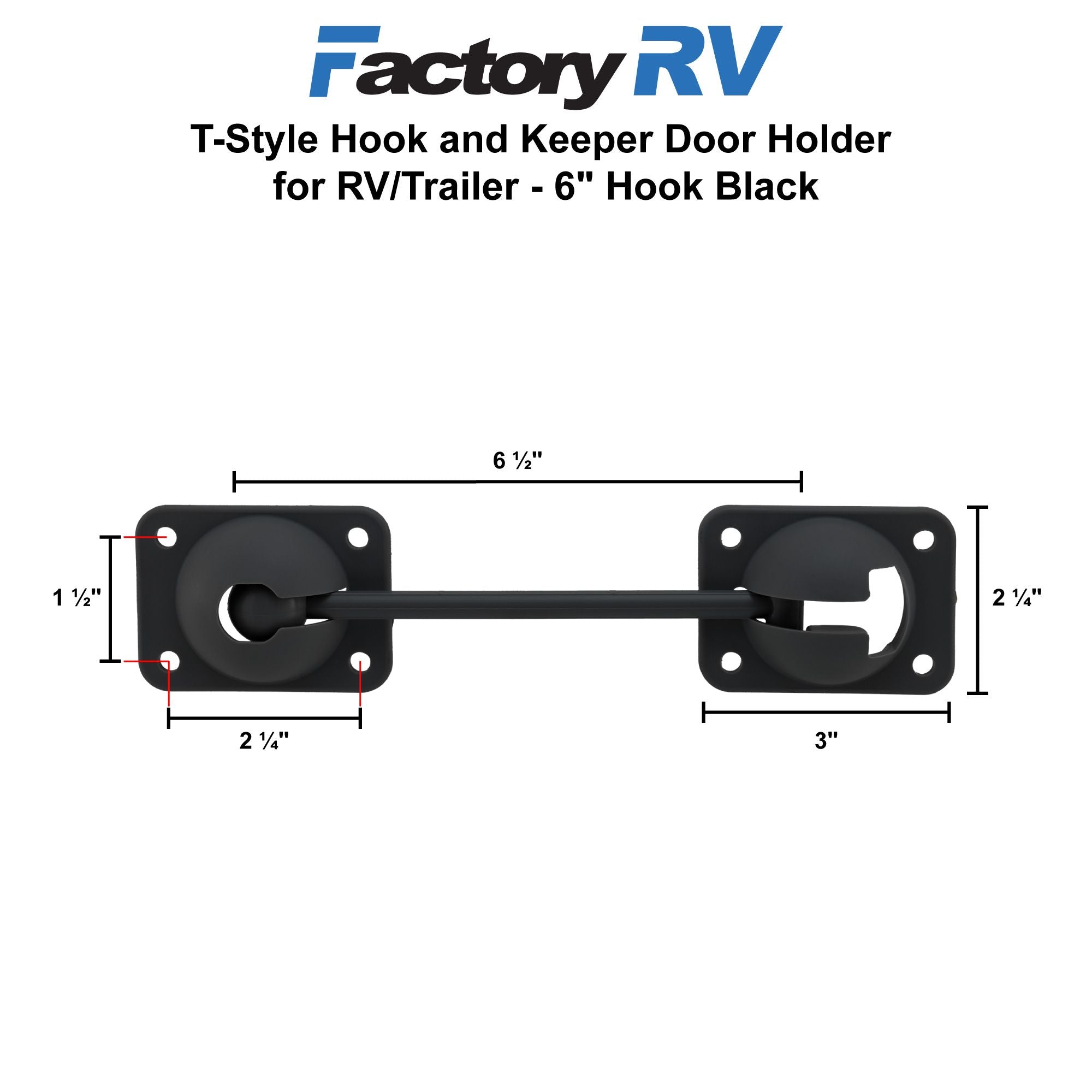 RV T-Style Door Latch | 6" Hook | Black