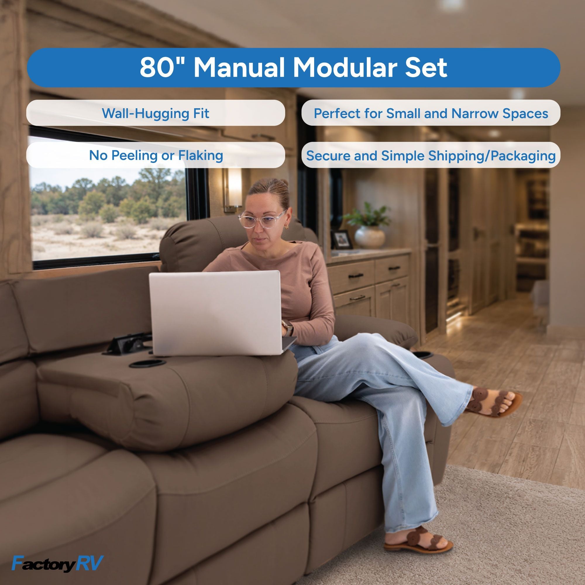 RV Wall Hugger Sofa 80" Manual Reclining Theater Seats