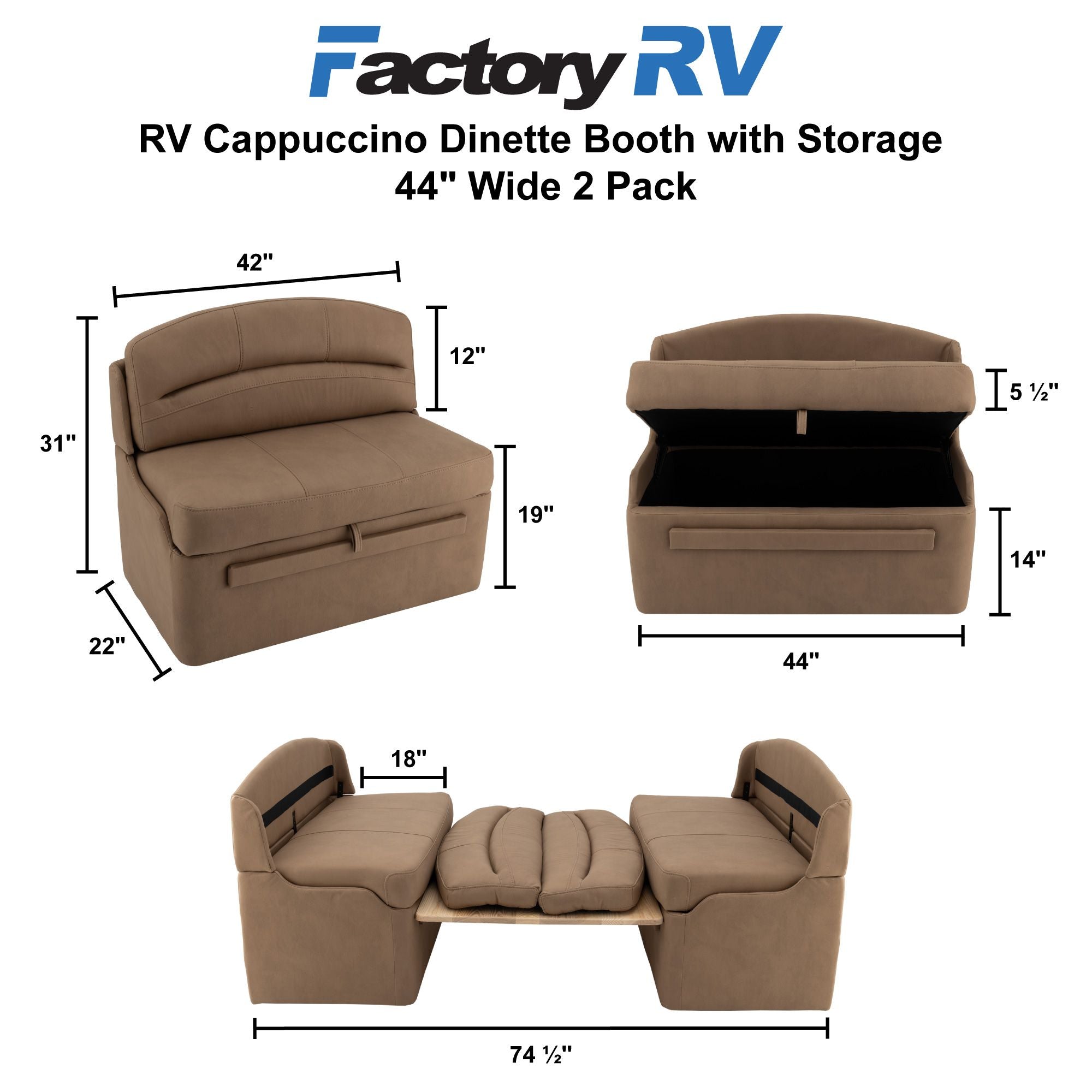 RV Dinette Booth with Table | 44" Cappuccino