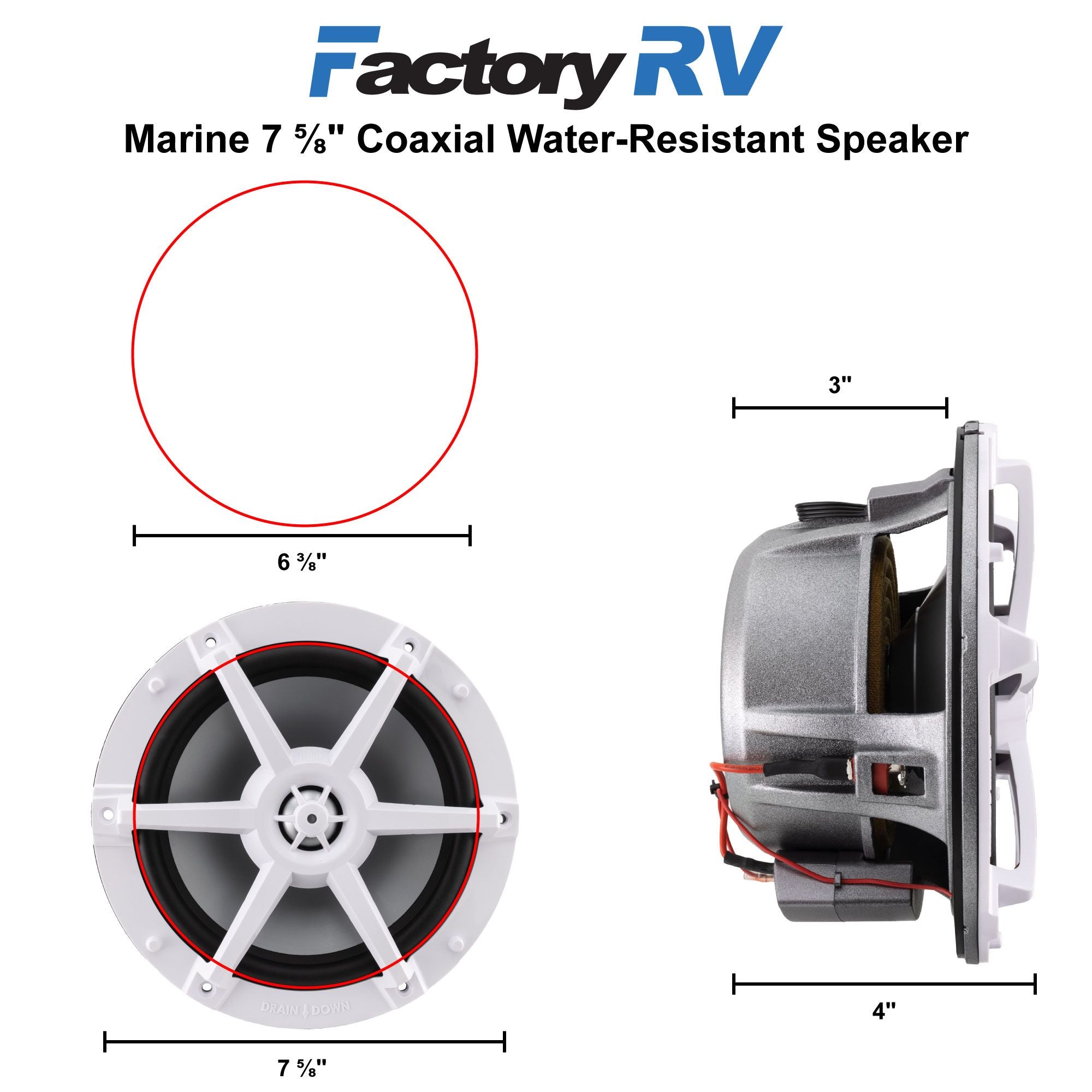 Marine Speaker 7.7" Coaxial Indoor/Outdoor | Water-Resistant | RGB LED Lighting