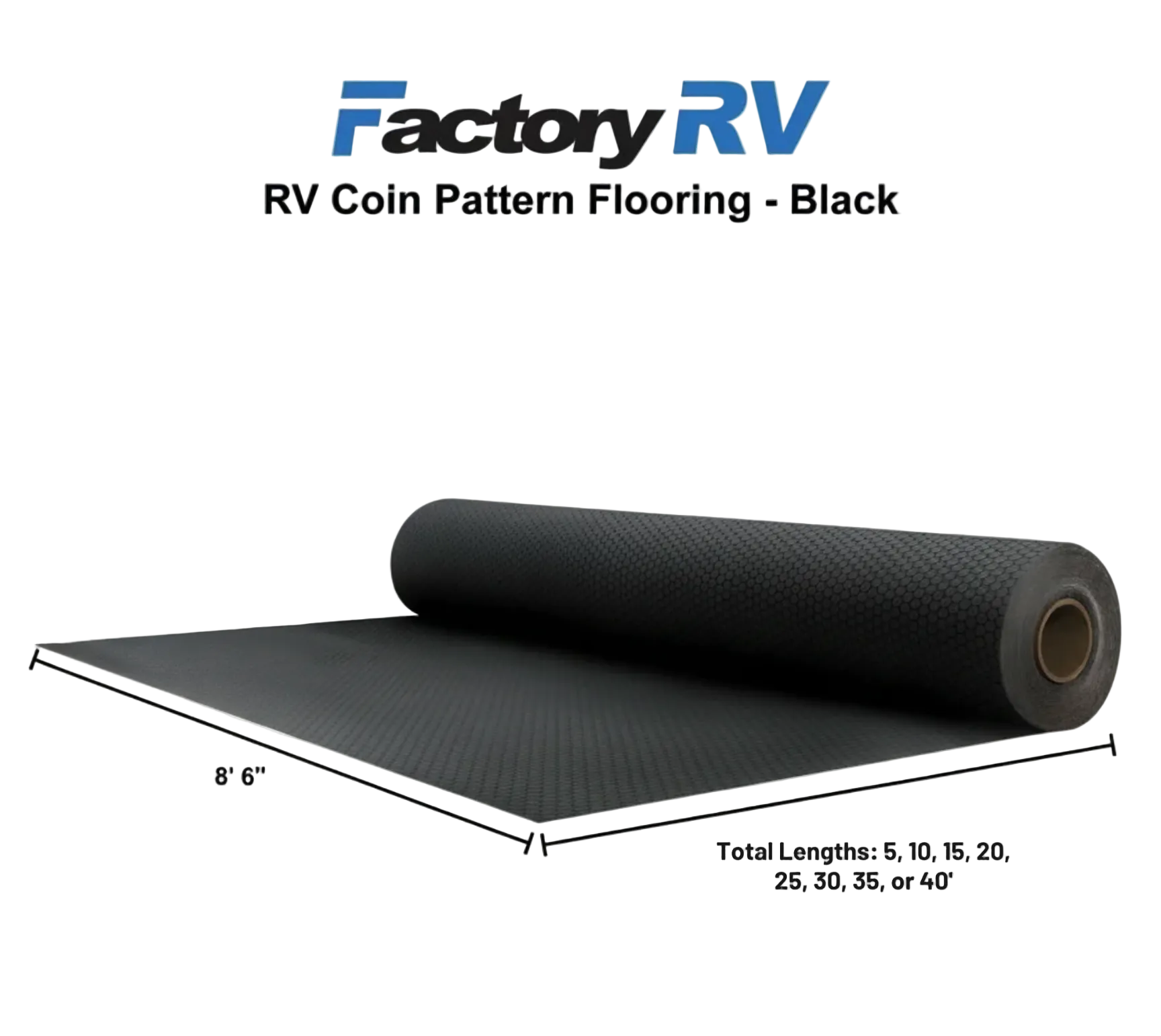 RecPro Diamond Black Rubber Garage Flooring - 8'6" Wide X 20 Ft Long - For RV's & Garages