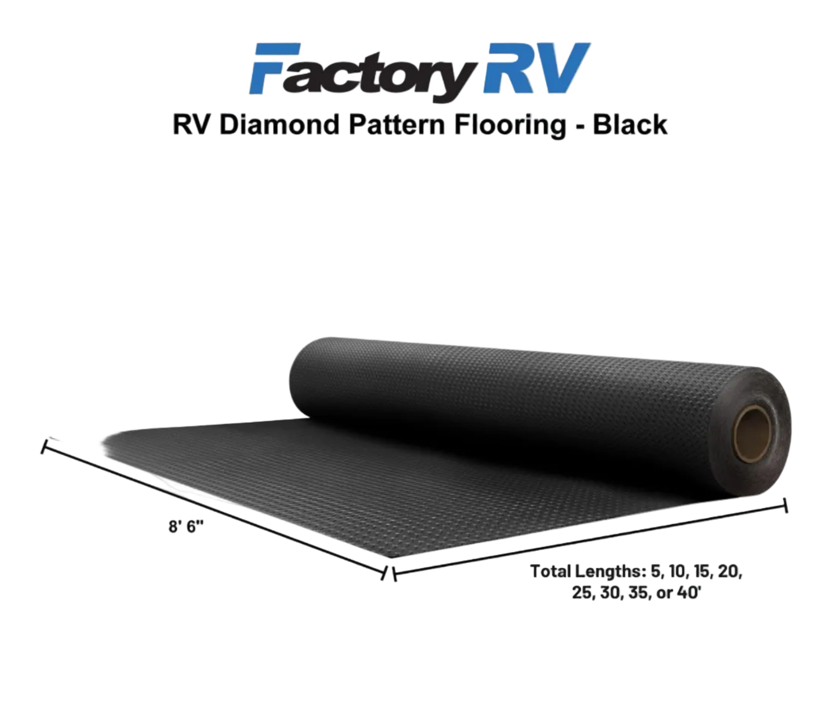 RV Flooring 8' 6" Wide | Diamond Pattern | Black
