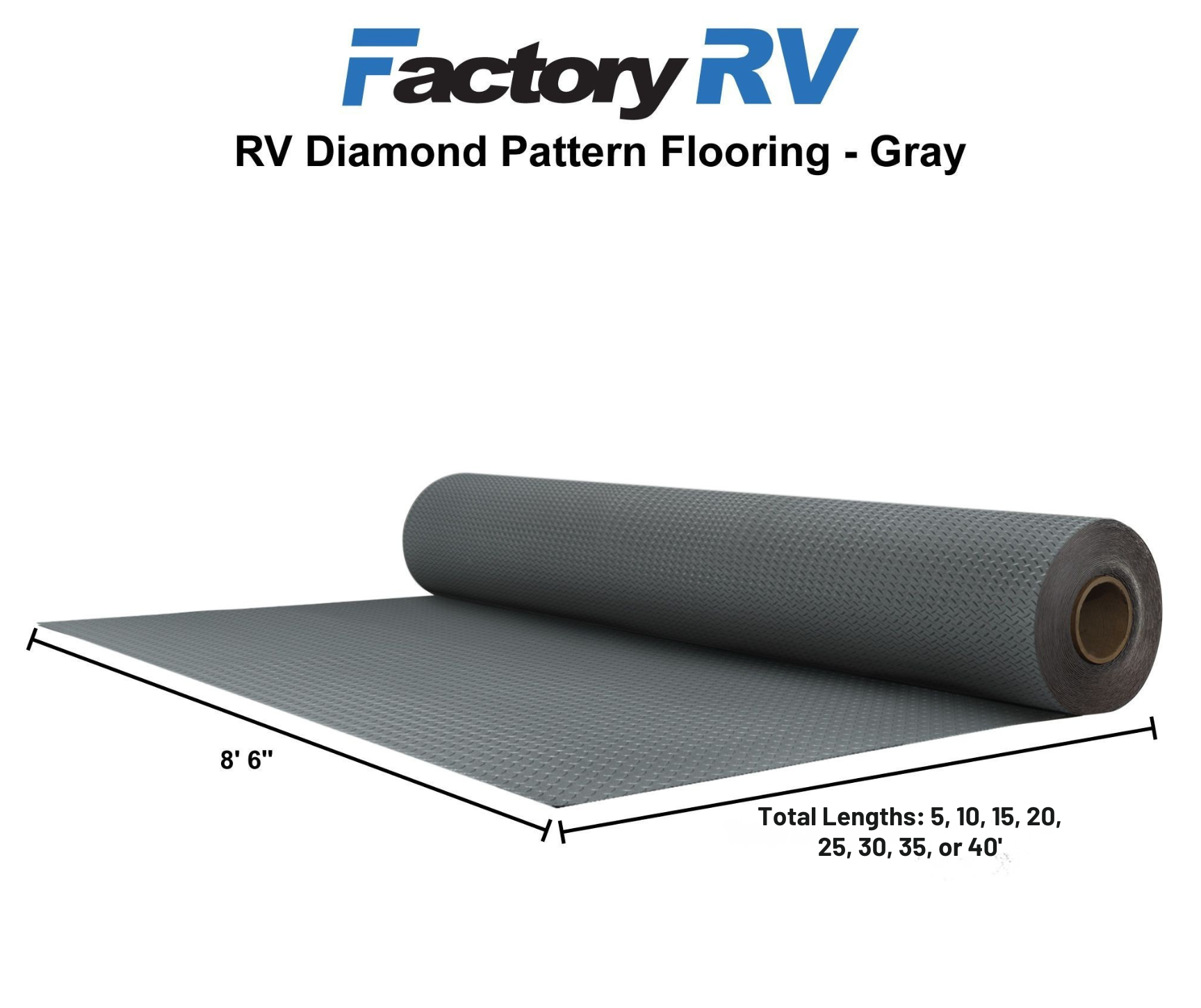 RV Flooring 8' 6" Wide | Diamond Pattern | Gray