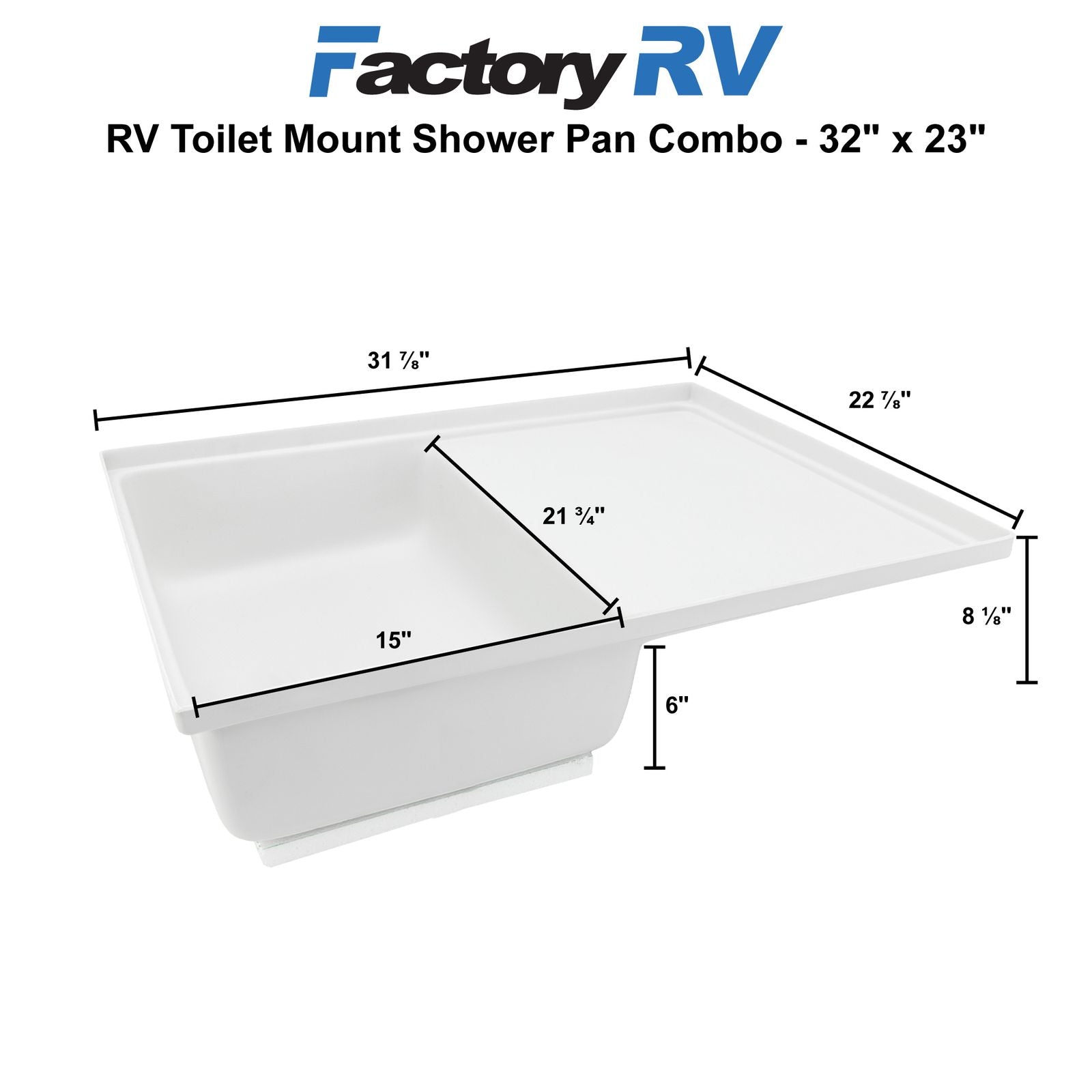 RV Toilet Mount Shower Pan Combo 32" x 23" Left Drain | White