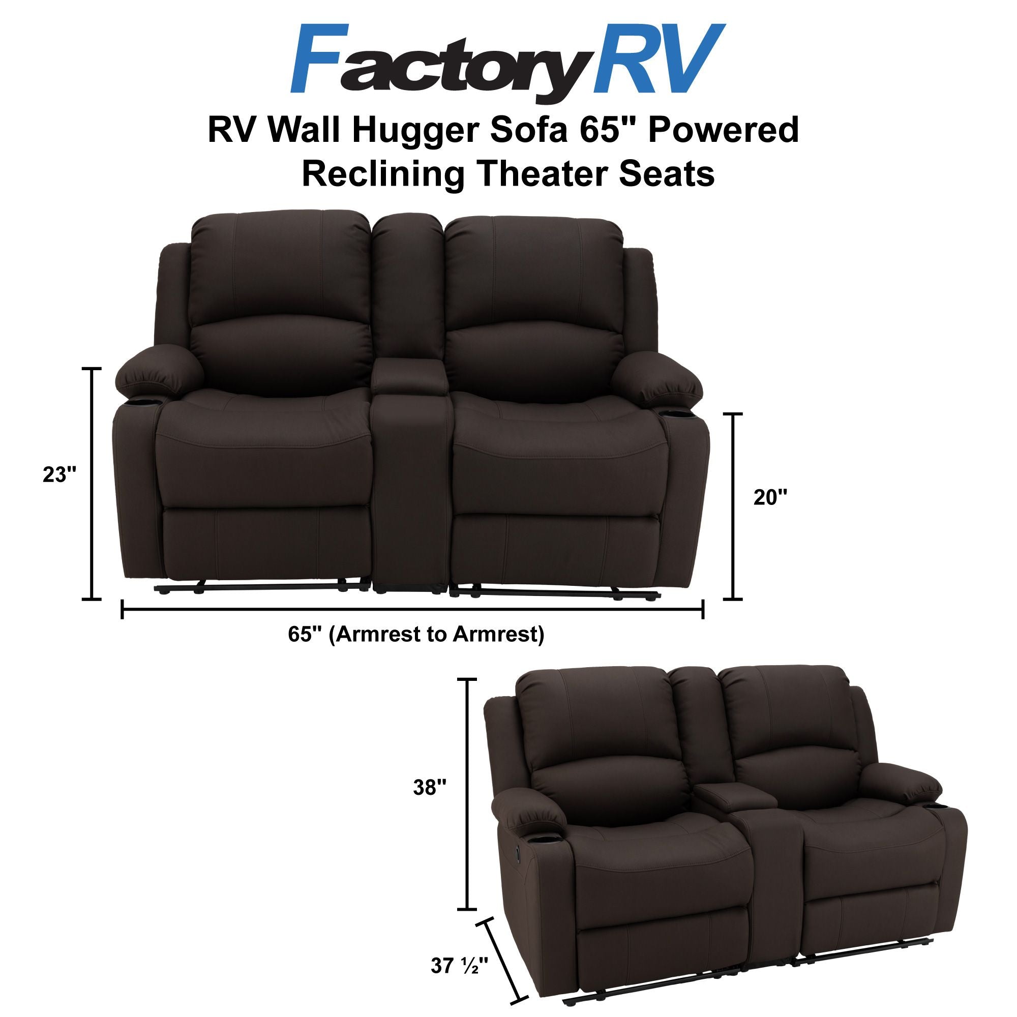 RV Wall Hugger Sofa 65" Powered Reclining Theater Seats
