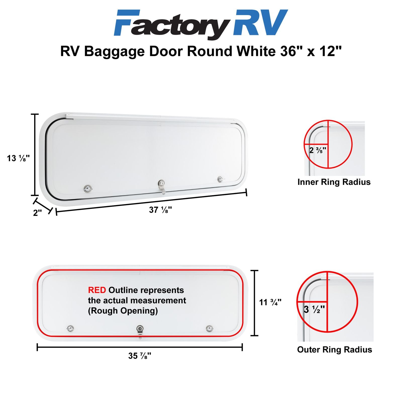RV Compartment Door | Round | White | 36" X 12"