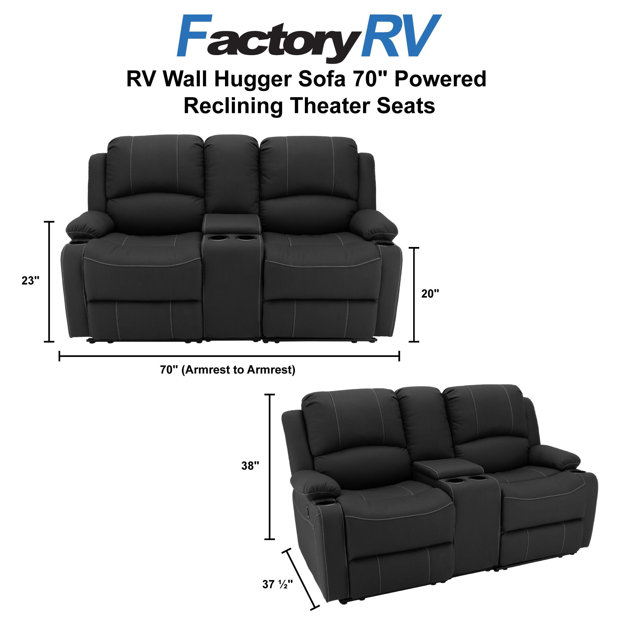 RV Wall Hugger Sofa 70" Powered Reclining Theater Seats